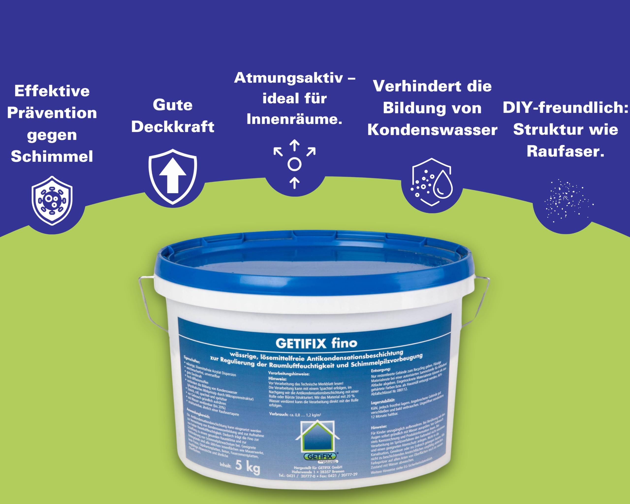 Schimmelschutz Set für 5m², komplett DIY-Set, Aufnahme von zu hoher Luftfeuchtigkeit, für alle üblichen Innenflächen wie Mauerwerke, feste Putze etc.