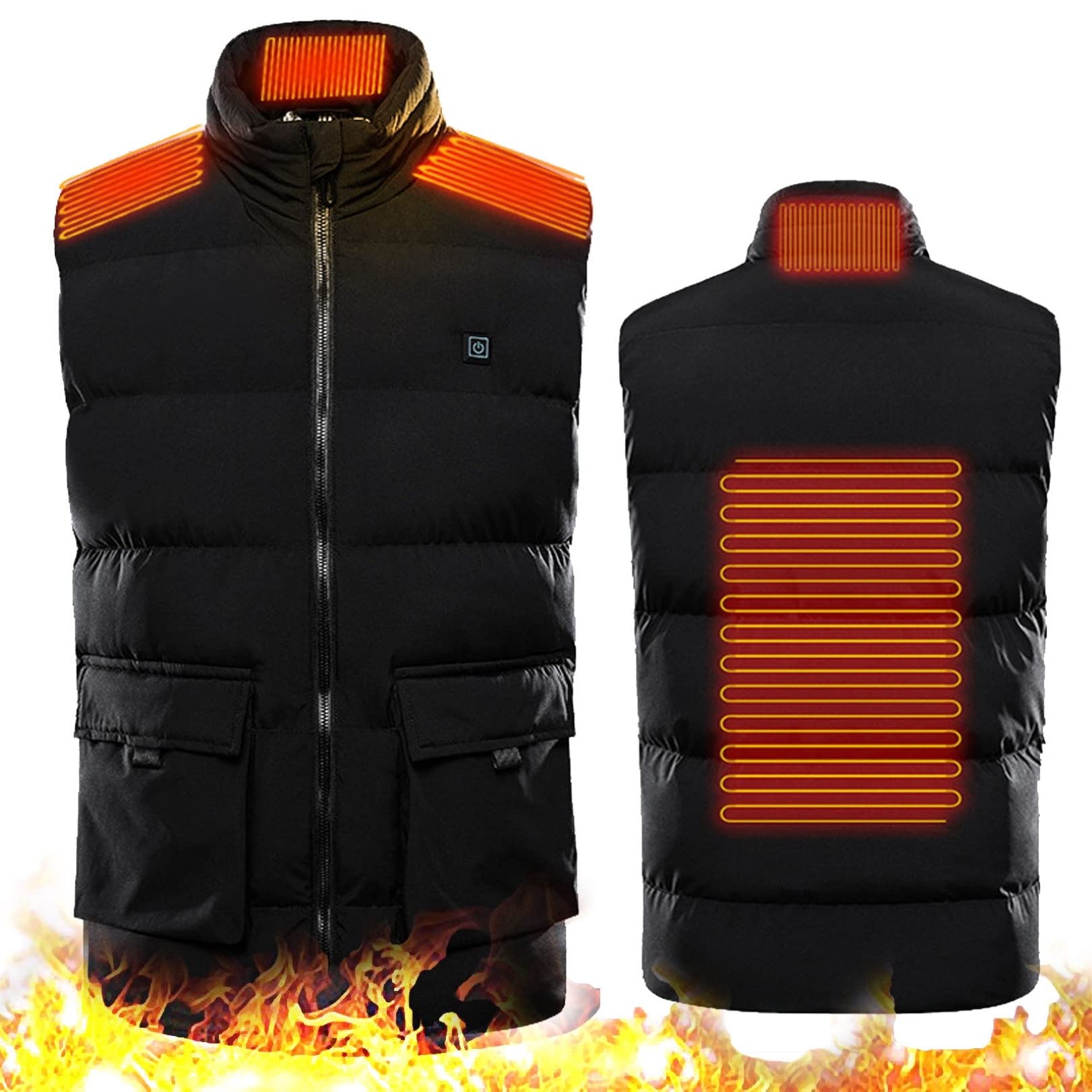 USB Verwarmingsjas Verwarmd Vest Voor Heren USB | 9 Verwarmingszones, Donskatoen, Instelbare Temperatuur Voor Outdoor Verwarmde Vest