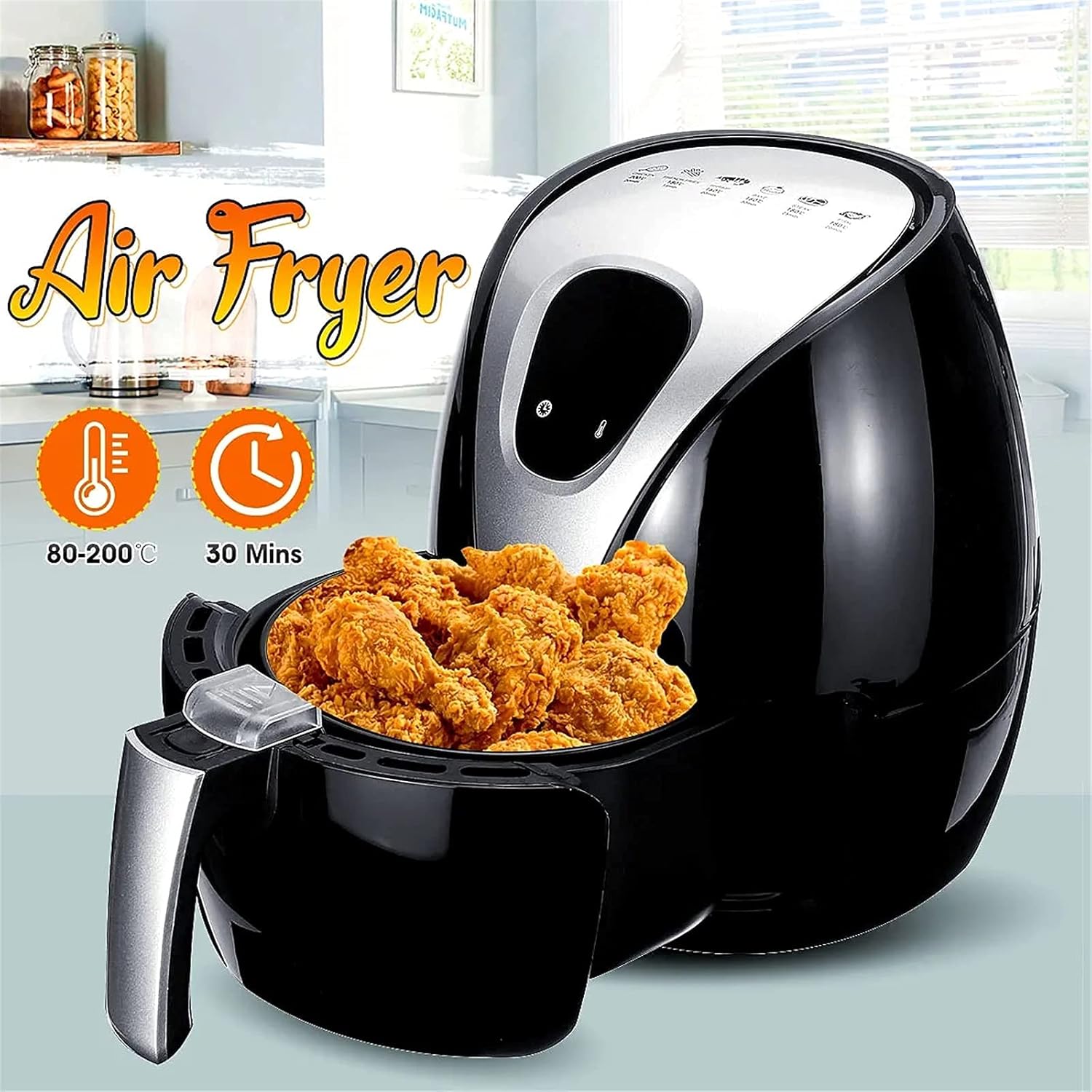 Air Fryer 1500W 2. 5L Electric Air Fryer For Healthy Oil Free Cooking Safe Digital Timer Temp Replace Deep Fryer (Color : Black Size : 2.5L) (Black 2.5L)