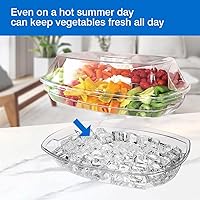Vista 3 de INNOVATIVE LIFE Bandeja de frutas vegetales de alta gama con tapa, bandeja para servir verduras enfriadas con hielo en la parte inferior, perfecta