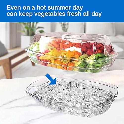 Miniatura 3 de INNOVATIVE LIFE Bandeja de frutas vegetales de alta gama con tapa, bandeja para servir verduras enfriadas con hielo en la parte inferior, perfecta