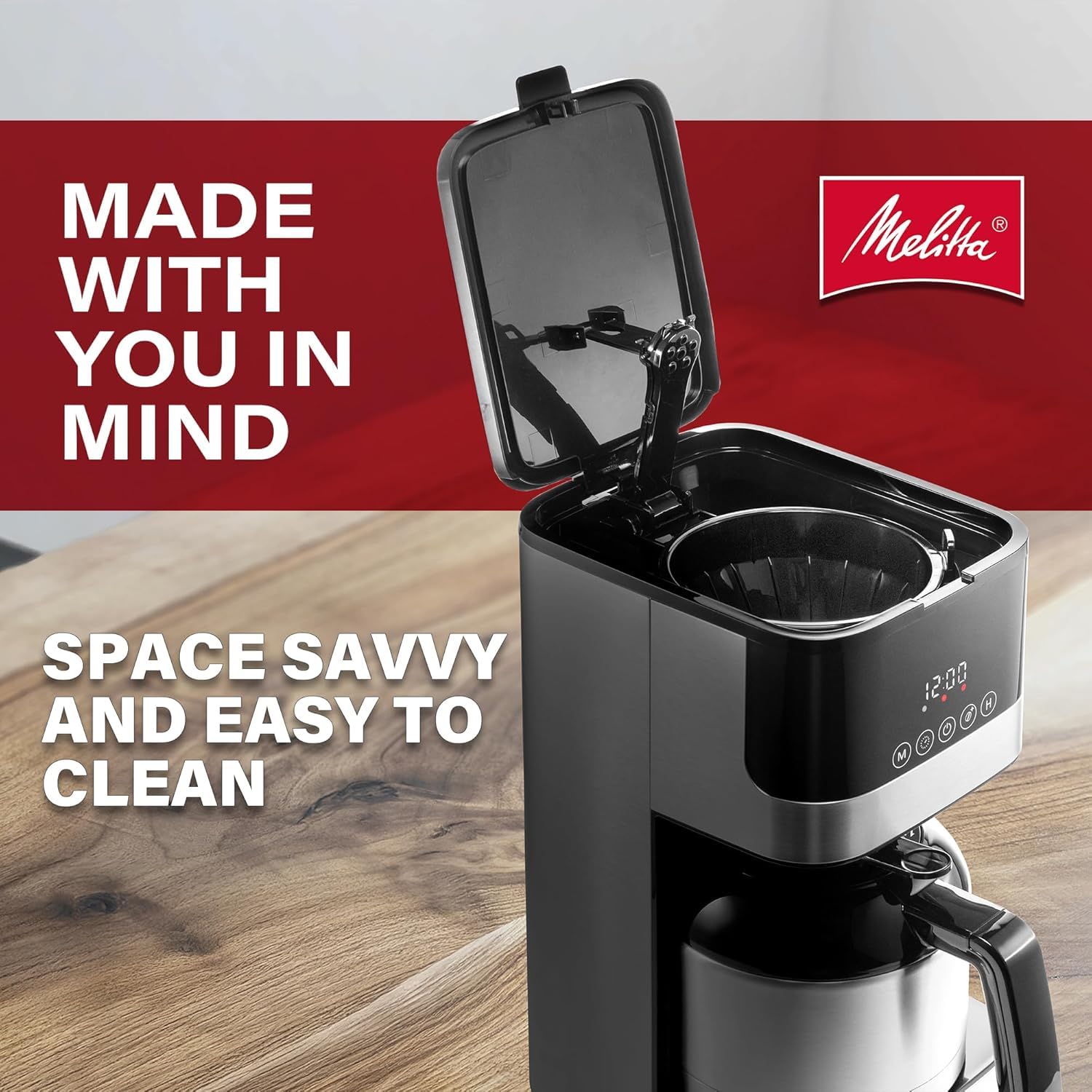 Melitta Aroma Tocco Thermal 8-Cup Drip Coffee Maker, Black | Automatic, Programmable, Auto Shut Off, Touch Control Panel, Stainless Steel Accented, with 5-Packed Coffee Filter