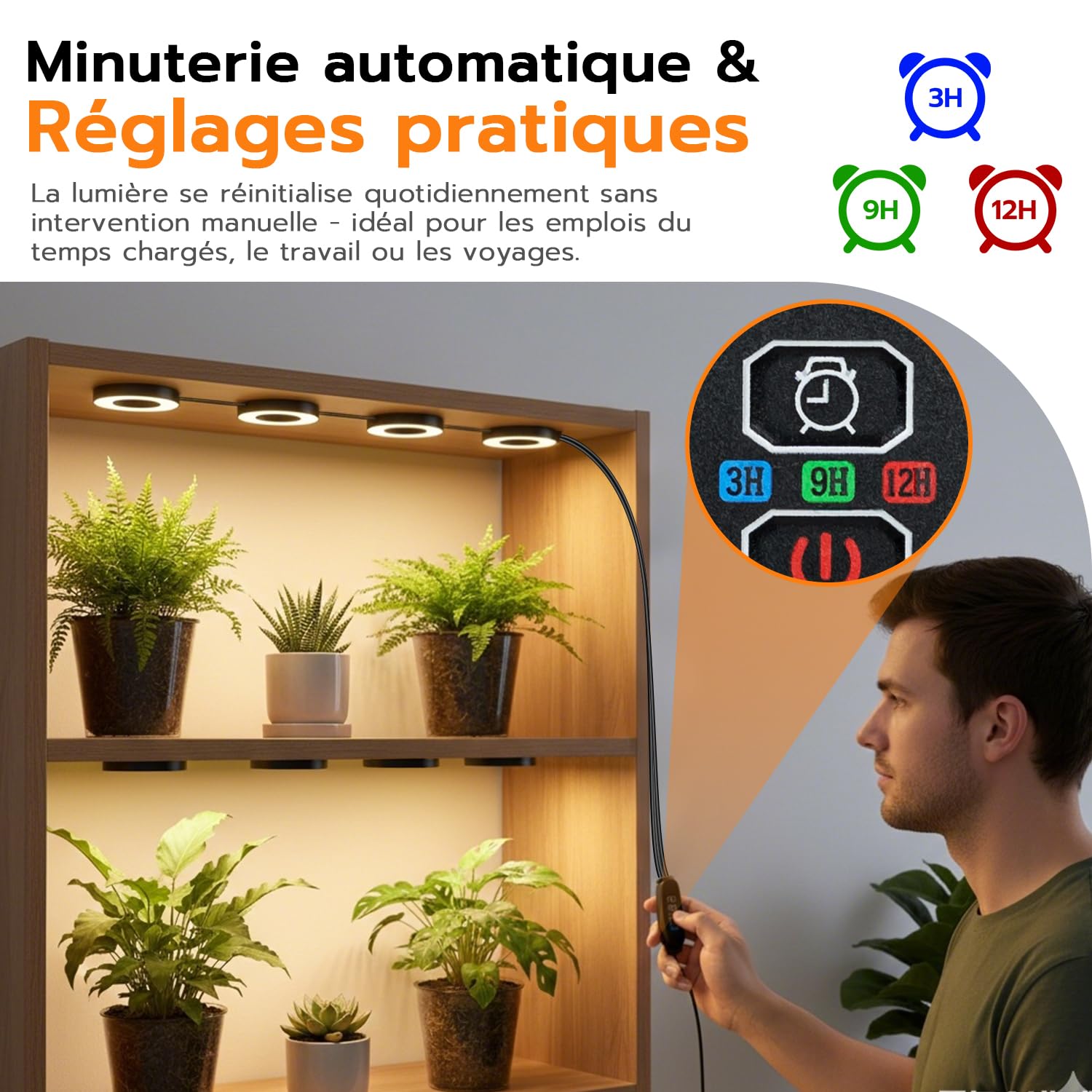 Wigearss Lámpara para Plantas, 4 Lampes LED de Croissance à Spectre Complet, Minuterie 3H/9H/12H, 3 Modes d'éclairage et 10 Niveaux de Luminosité pour Petites Plantes d'Intérieur et d'Extérieur