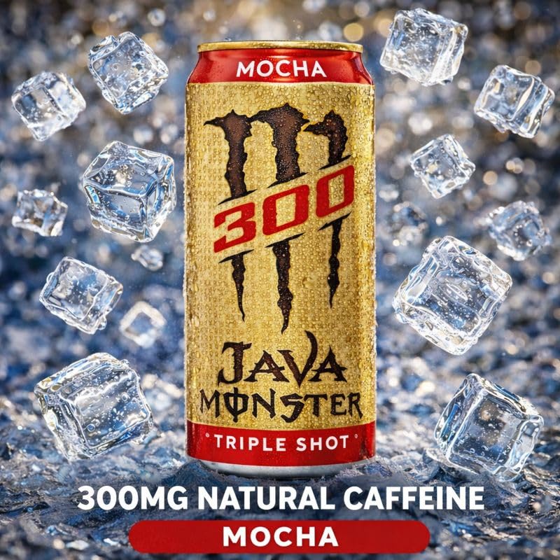 Image of Monster Java 300 Triple Shot Mocha Coffee Drink (Pack Of 3) - 443ml Can By COUGAR | High Caffeine Energy | Rich Mocha Coffee with Chocolate Notes | Ready to Drink Energy Beverage | Boost, Focus & Performance - (Imported-USA)