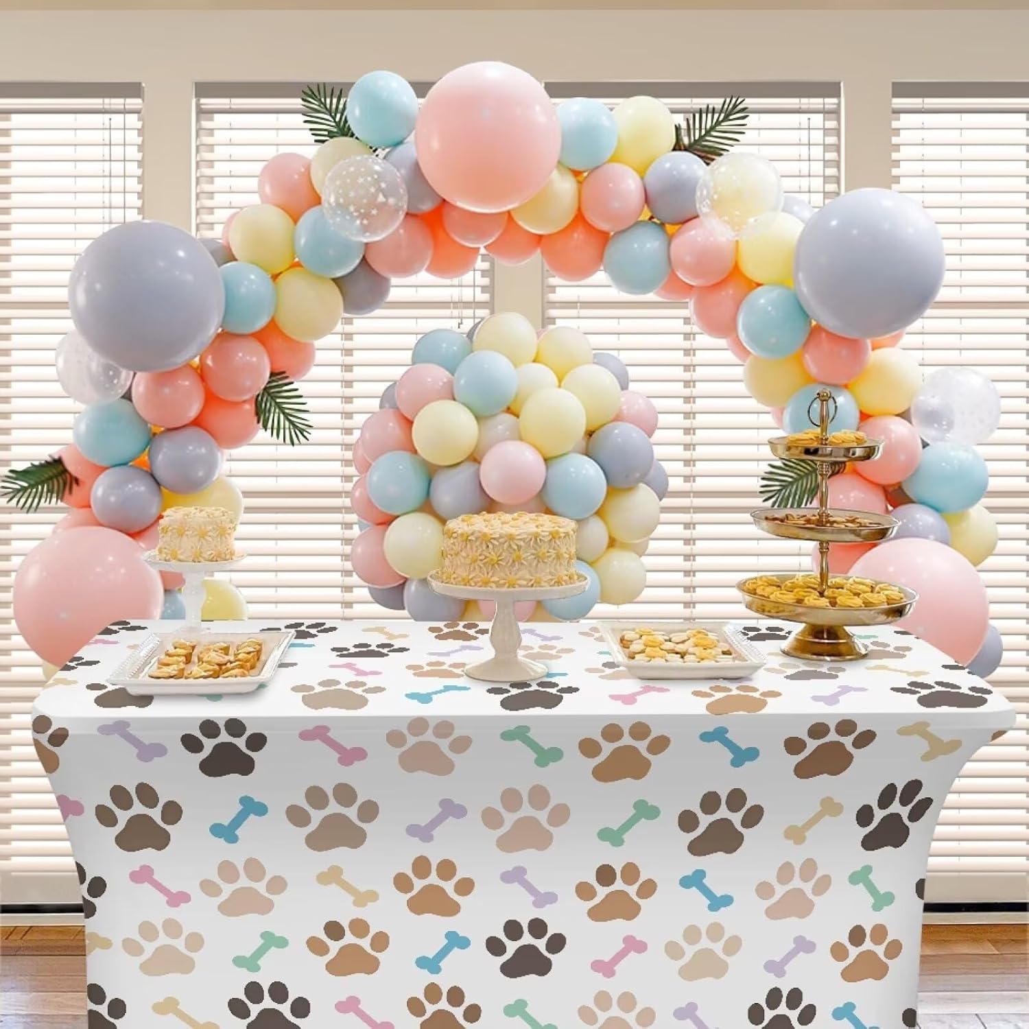 Dog Paw 6ft Stretch Spandex Table Cloth for Standard Folding Tables Fabric Washable Fitted Tablecloths for 6 Foot Rectangle Tables Protection Cover for Home Party Birthday Decor