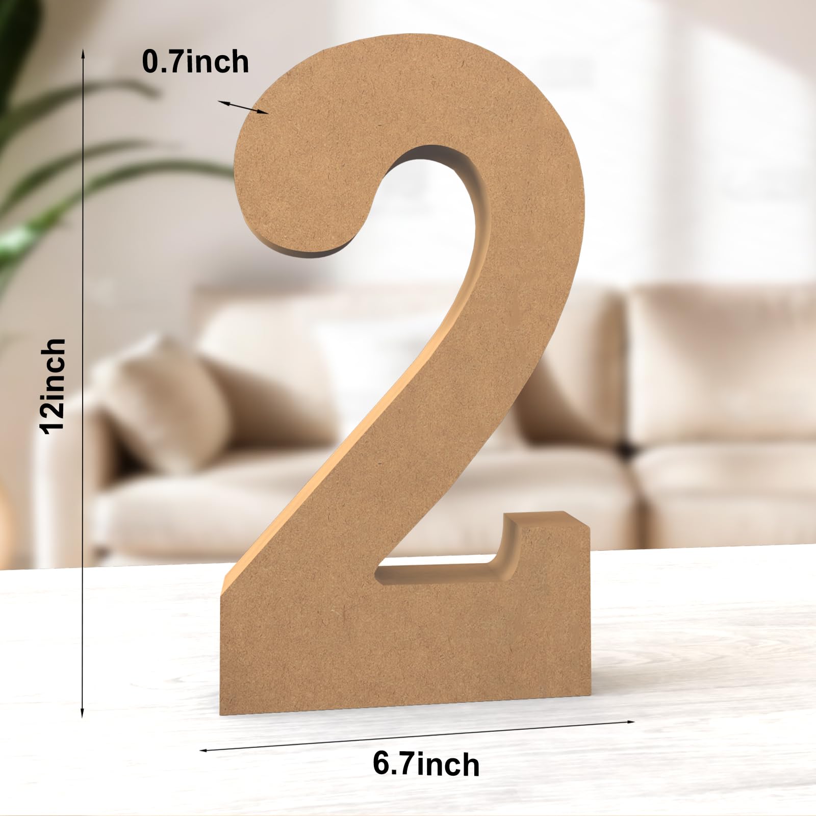 Aruatu 12 Inch Balsa Wooden Numbers Unfinished Wood Numbers for Wall Decor Decorative Standing Numbers Large Numbers for Wall Decoration for Craft Home Party Projects (2) - Image 2