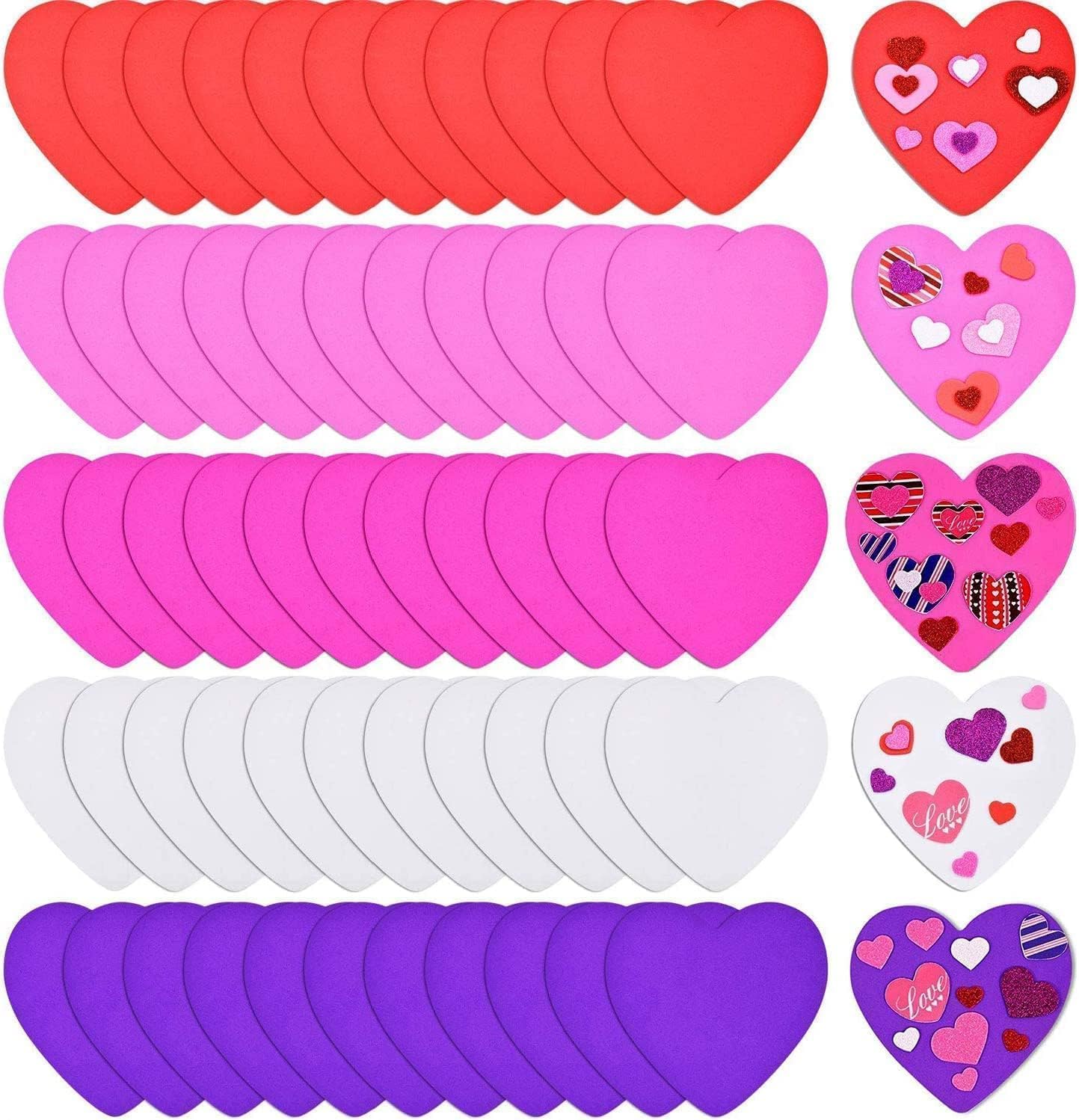 80Pcs Foam Hearts 6'' Foam Heart Cutouts Valentine Craft Foam Heart Shapes for DIY Craft Party Decorations Teacher Supplies