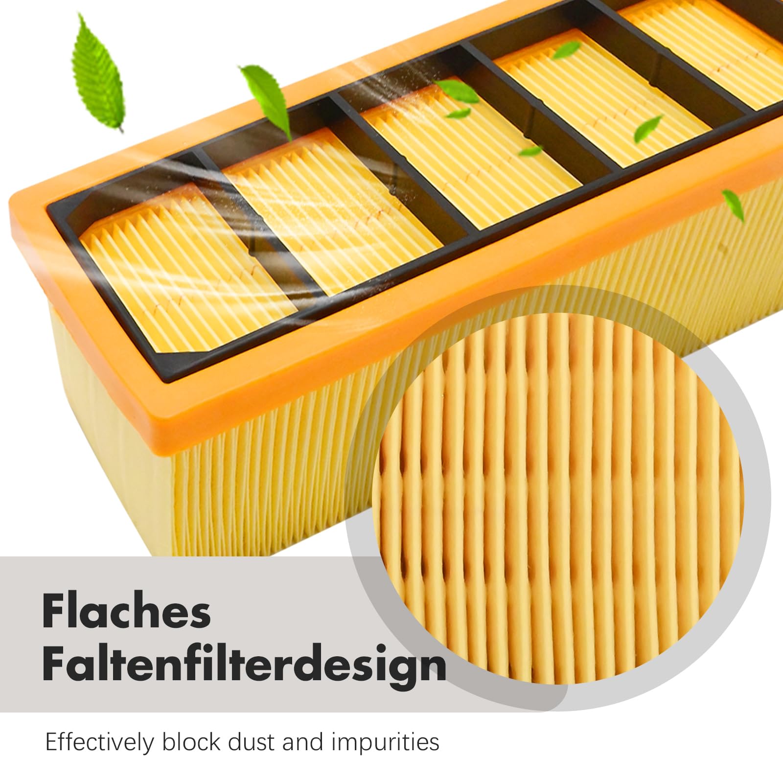 Hoypeyfiy 3er-Pack 6.414-498.0 Flacher Faltenfilter, Ersatz für Kärcher 2501, Ersatz für Kärcher 2501 TE, Ersatz für Kärcher 2601, Ersatz für Kärcher 2601 plus