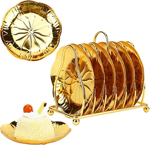 Koqye Posavasos con soporte de plata, posavasos redondos estilo plateado, decoración de mesa para pasteles y bandeja de frutas, cocina, hogar, juego