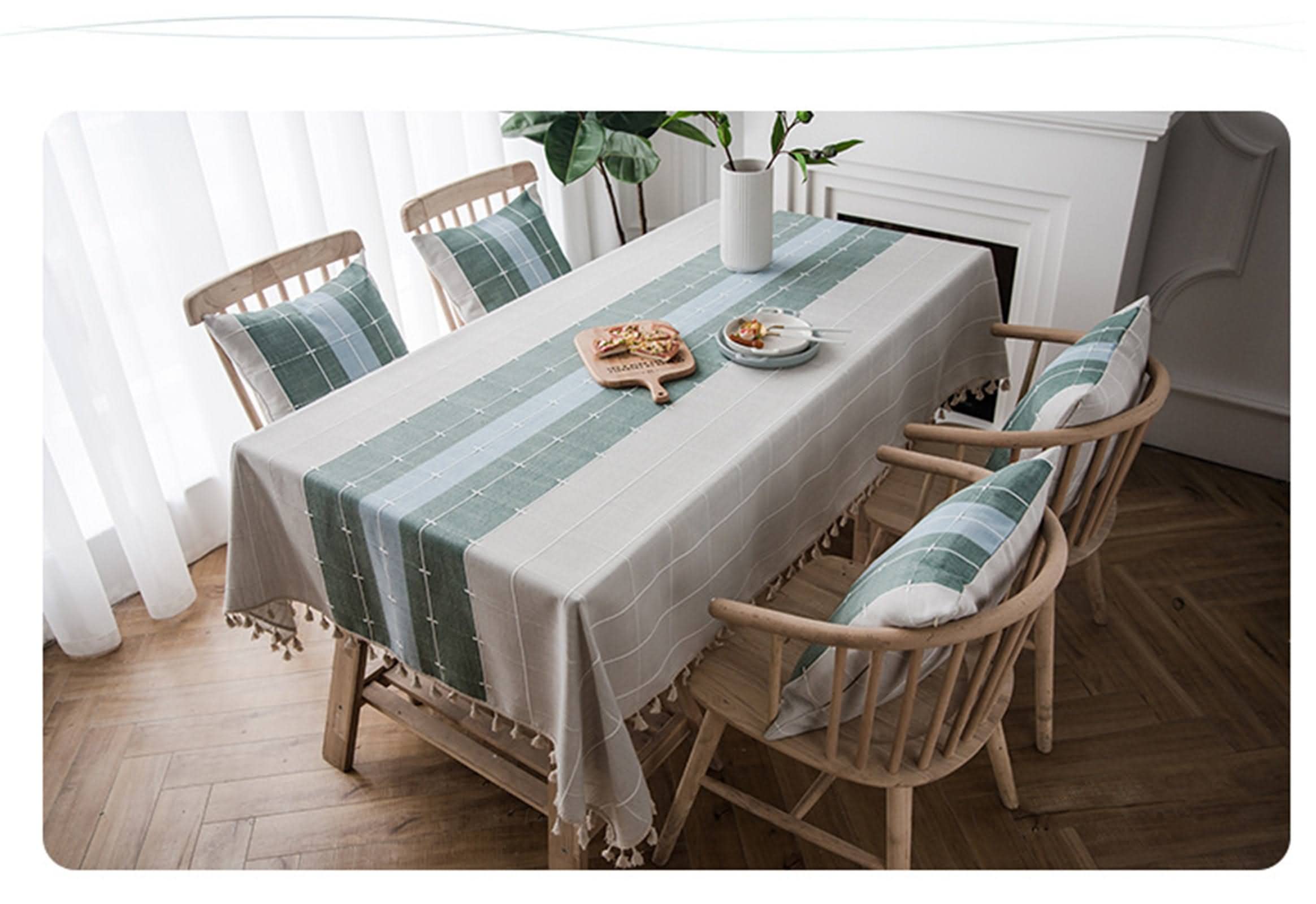 Tovaglia Antimacchia Quadrata Decorazioni Cucina Oggetti Strisce di Reticolo da Lavabile Tovaglie Rettangolari Cotone Poliestere Grigio Verde Blu Protezione del Tavolo 90X130Cm