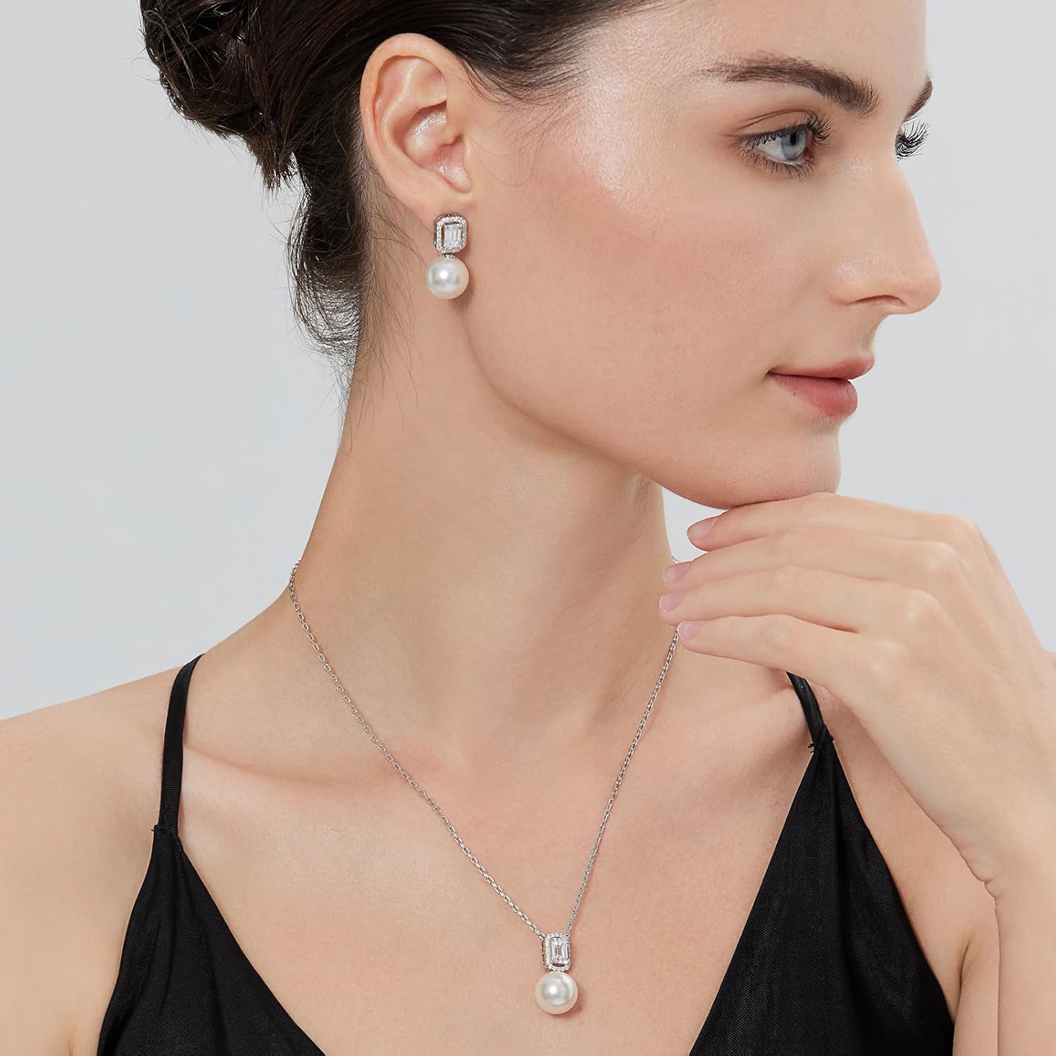 Elegant Pearl Stud Earrings for Women, 925 Sterling Silver Cubic Zirconia CZ Large Pearl Earring Jewelry 12MM - Image 2