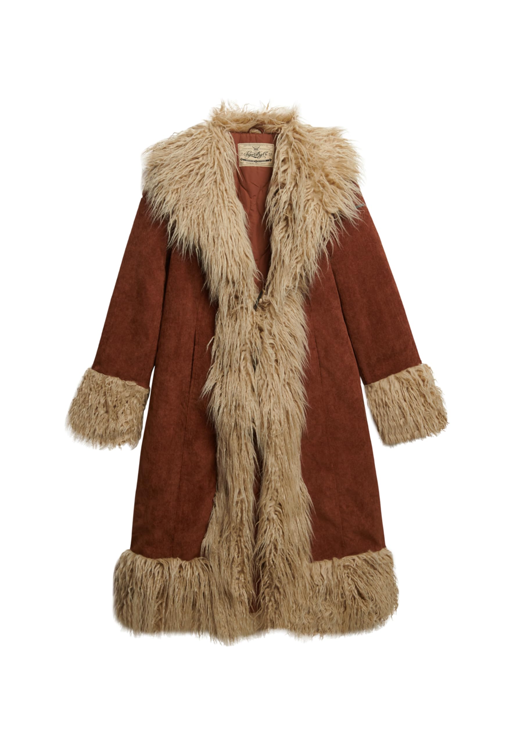 Superdry Women's Brown Long Afghan Coat Xs