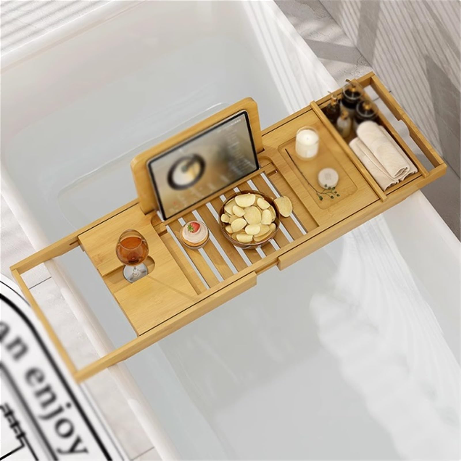 Bandeja de bambú para bañera con soporte para copas de vino, diseño extensible para gran capacidad, perfecto regalo de inauguración de la casa o cumpleaños