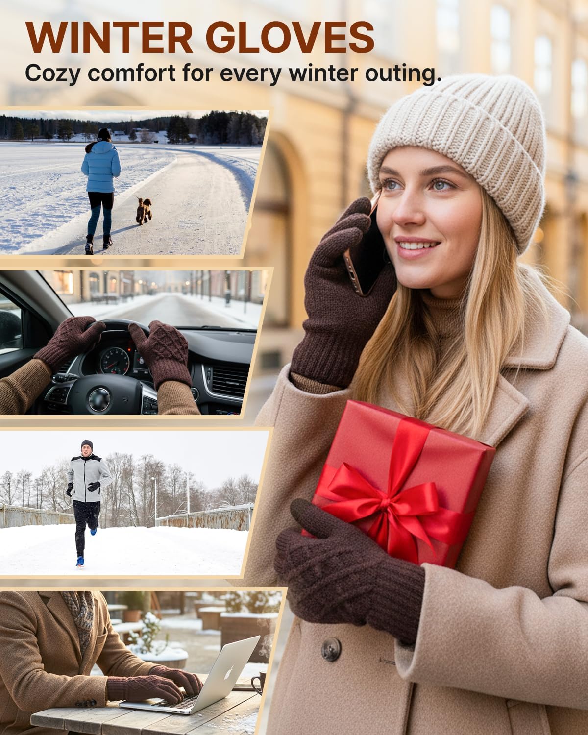 Winter Gloves for Women Men – Warm Touchscreen Knit, Thermal Wool Lining Cold Weather Gloves for Driving Texting - Image 5