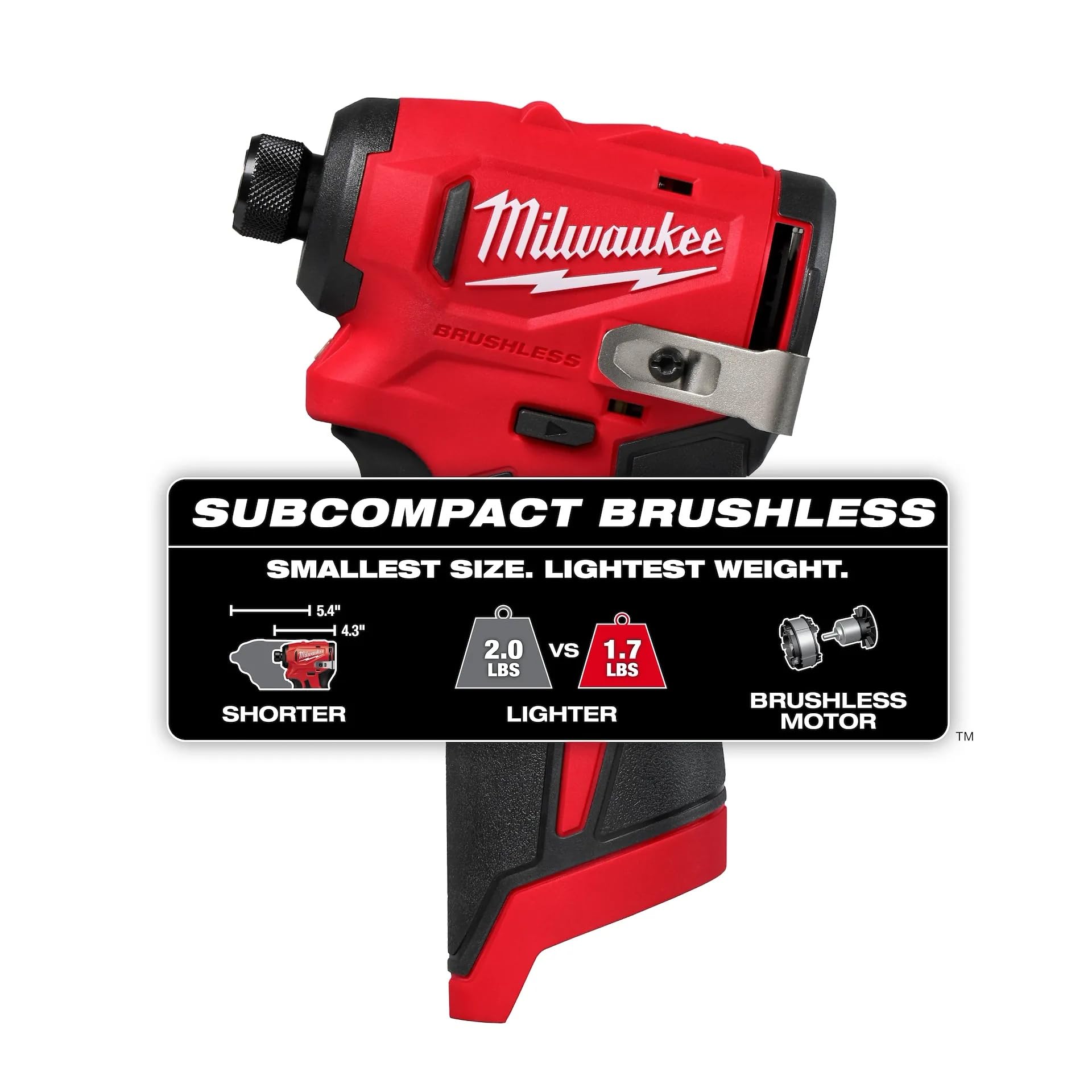 Milwaukee M12 Subcompact Brushless 1/4 Inch Hex Impact Driver (strumento nudo)