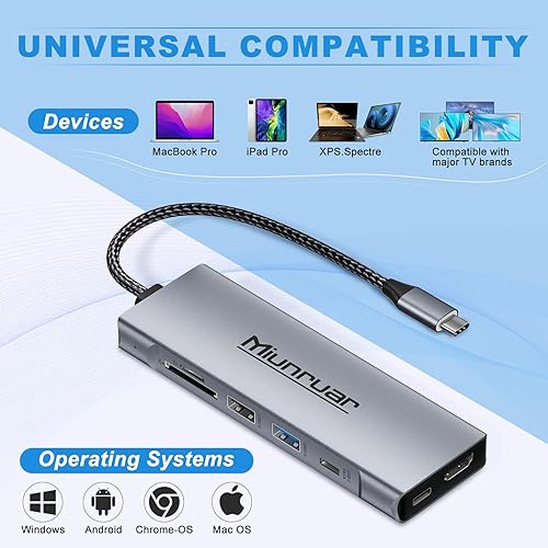 Miniatura 6 de (8 en 1) Hub USB-C con carcasa SSD M.2 NVMeSATA, adaptador multipuerto USB C 4K para portátil y MacBook, USB C a USB3.1 PD3.0 HDMI SDTF lector de