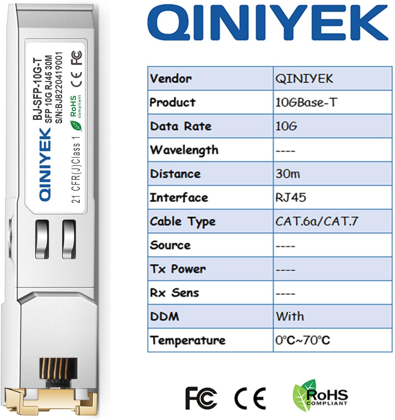 [10Pack] 10G SFP+ to RJ45 Transceiver, 10GBase-T Copper SFP+ Module for Cisco SFP-10G-T-S, Ubiquiti UniFi UF-RJ45-10G, MikroTik S+RJ10, Netgear AXM765, Fortinet, Cat.6a/7, up to 30m