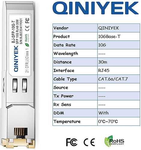 Miniatura 8 de Transceptor 10GBase-LR SFP+, módulo monomodo 10G SFP+LC para Netgear, SMF, 1310nm, hasta 6.2 mi, DDM