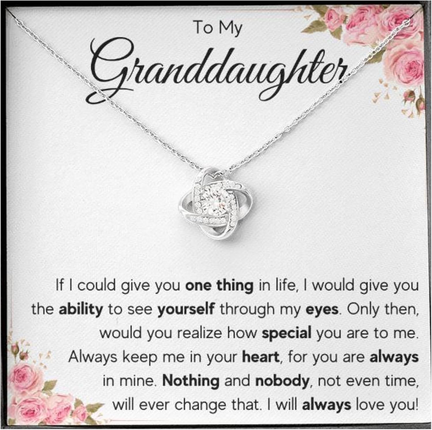 Granddaughter Necklace Gifts From Grandma Grandmother or Grandpa Grandfather To My Granddaughter Graduation Birthday Pendant Jewelry with Message Card and Gift Box (Standard Box, My Eyes Knot)