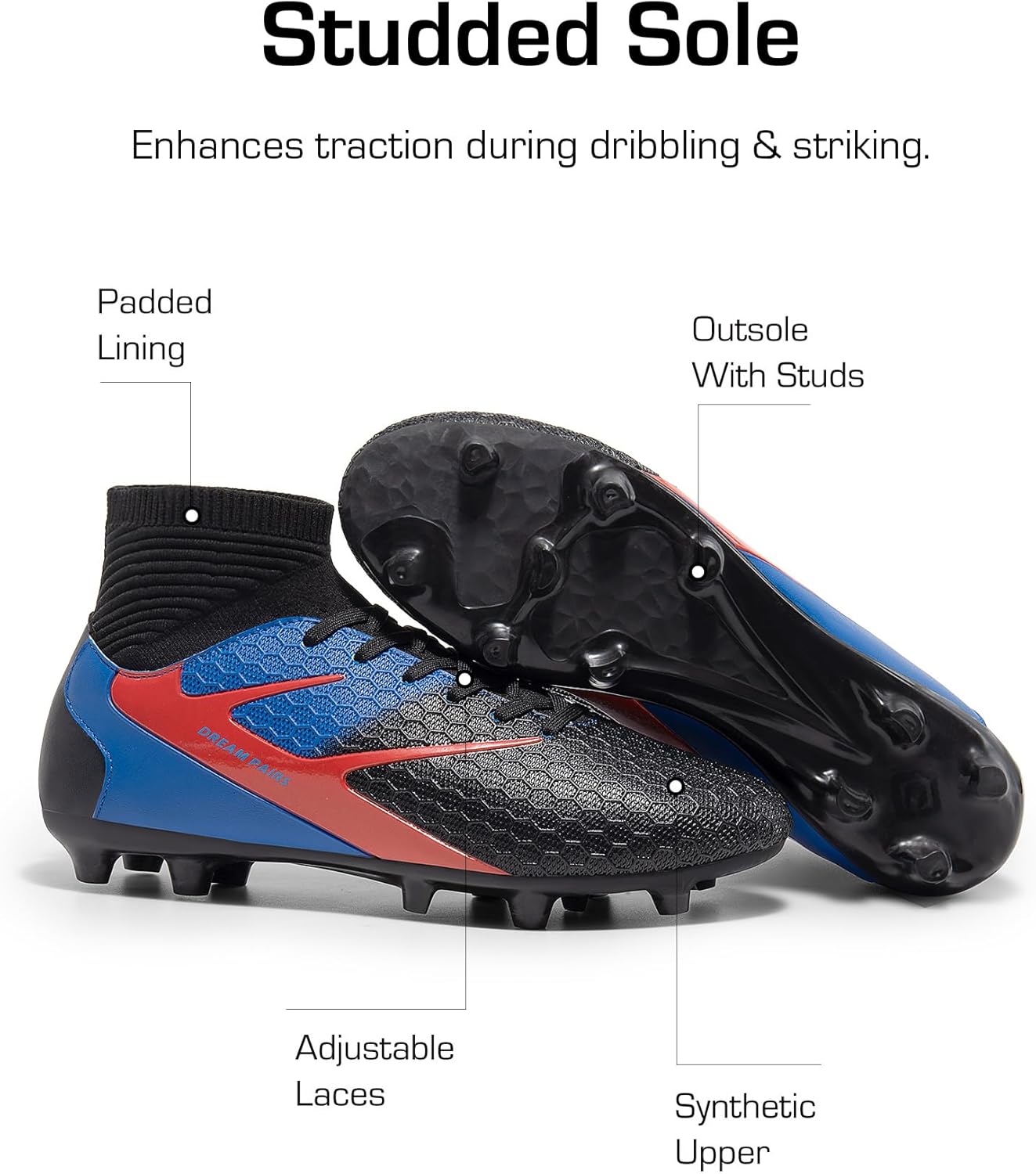 DREAM PAIRS Men's High Tops Lace Up Soccer Cleats, Lightweight Professional Athletic Football Cleats Mens Athletic Shoes for Training Soccer - Image 4