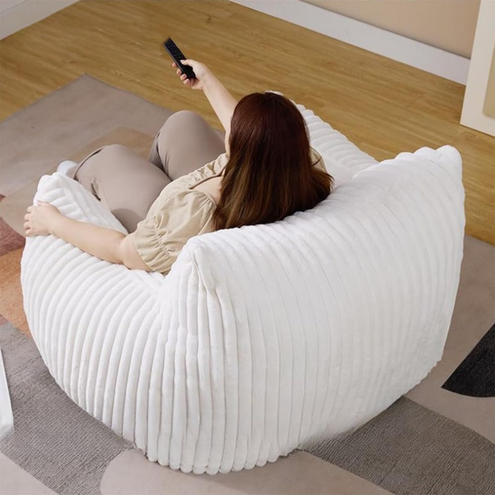 SXBCyan Funda para Sillón Puff de Piel Sintética (Sin Relleno) Lavable Ultra Suave, Sillón Sofá Perezoso para Niños y Adultos, Asiento De Suelo, Muebles De Sala De Estar(1-Seat-White)