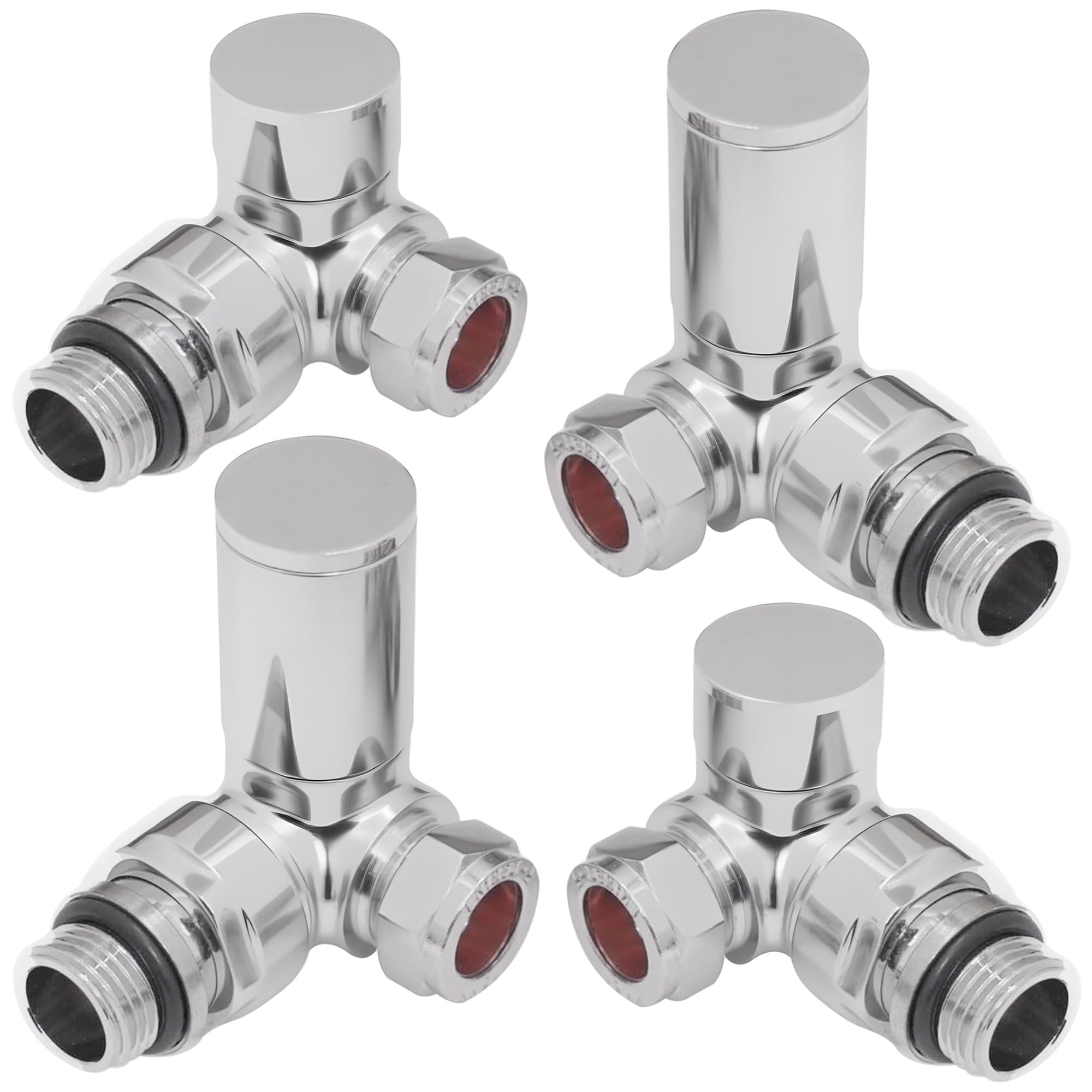 VANCOCO 2 Pack Chrome 1/2"×15mm Corner Radiator Valve Round with Lockshield,Manual Radiator Valve Standard Connection for Heated Towel Rail and Central Heating Modern Bathroom