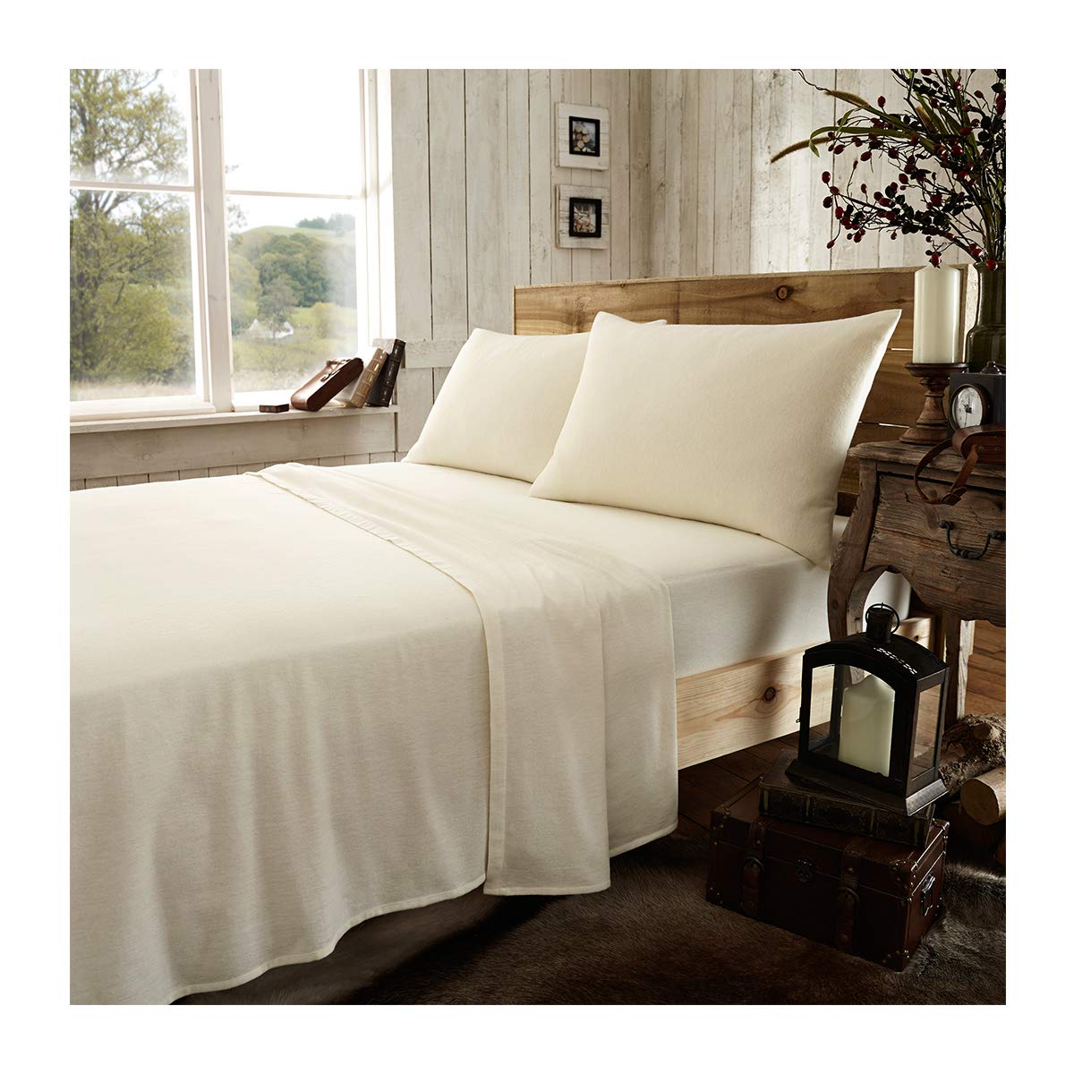 Gc Gaveno Cavailia Cream Gaveno Cavailia Luxury Brushed 100% Cotton Plain Dyed Flannel Sheet Set, [ Double - ]