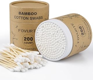 FOVURTE Organic Bamboo Cotton Swabs 400 Count - Eco-Friendly Double Tip Q-Tips for Ears, Makeup, Baby Care & Home
