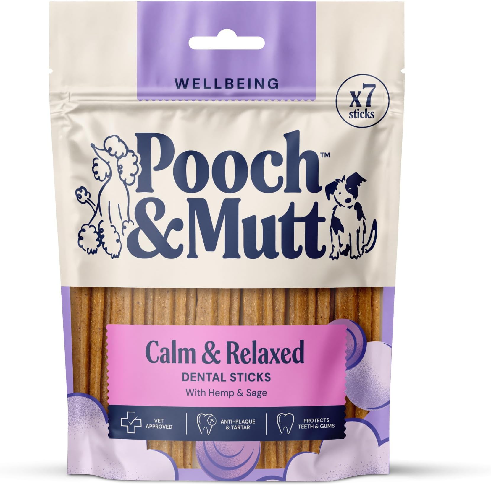 Pooch & Mutt - Calming Dog Dental Sticks, Hemp and Sage Flavour Dog Dental Chew, 1 pack of 7 sticks