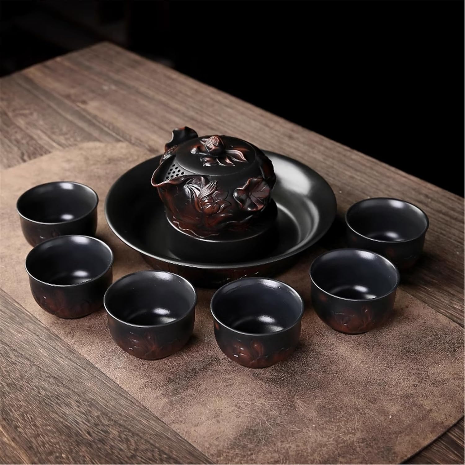 Purple Clay Teapot - Hand-carved Portable Chinese Tea Set with Single Pot Filter-set2