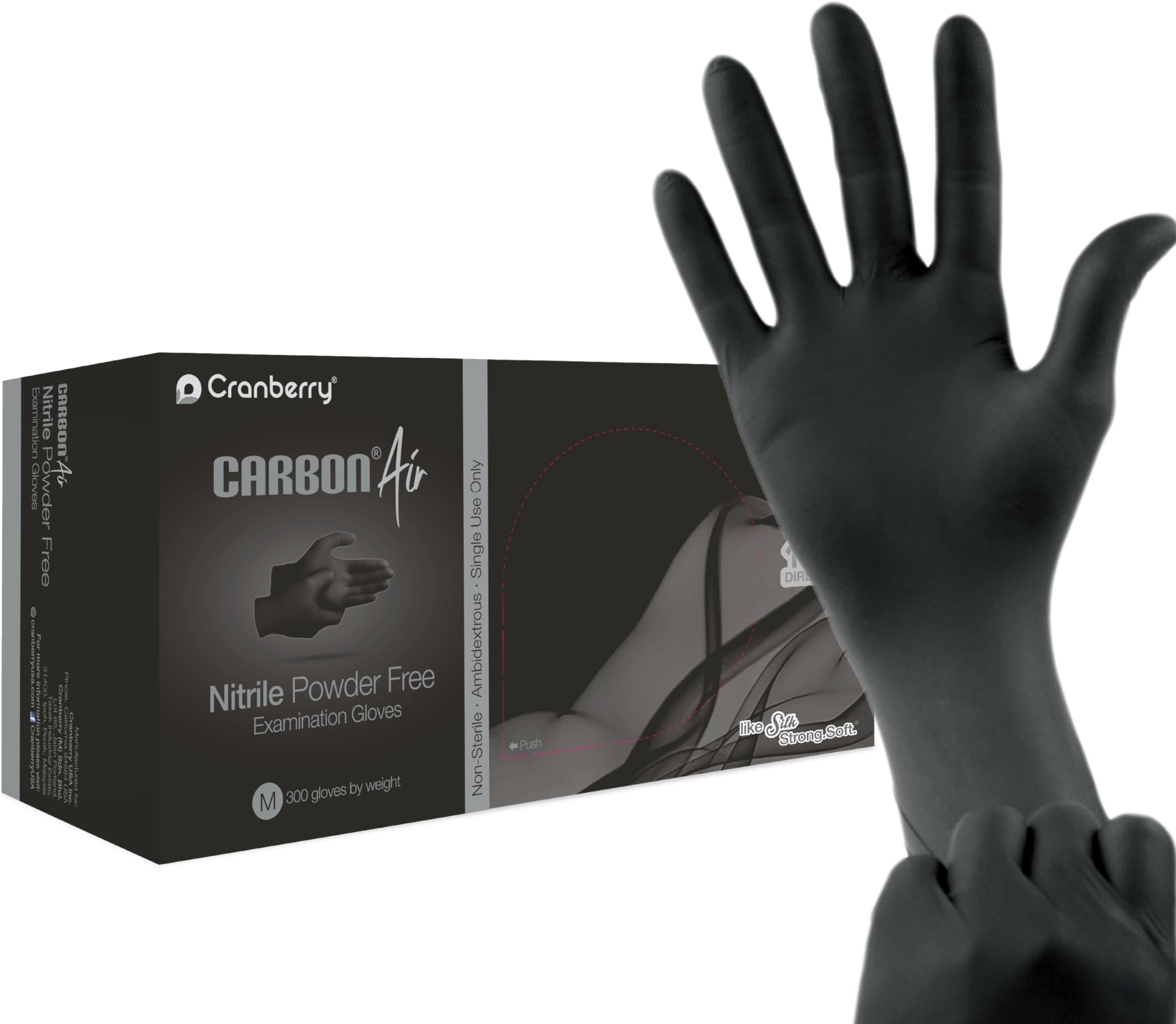 Cranberry USA Cranberry Carbon Air Black Nitrile Exam Gloves, Pack of 300, Large, Fentanyl Resistant, Chemo Drug Tested, Low Dermatitis Potential, 2.5 Mil