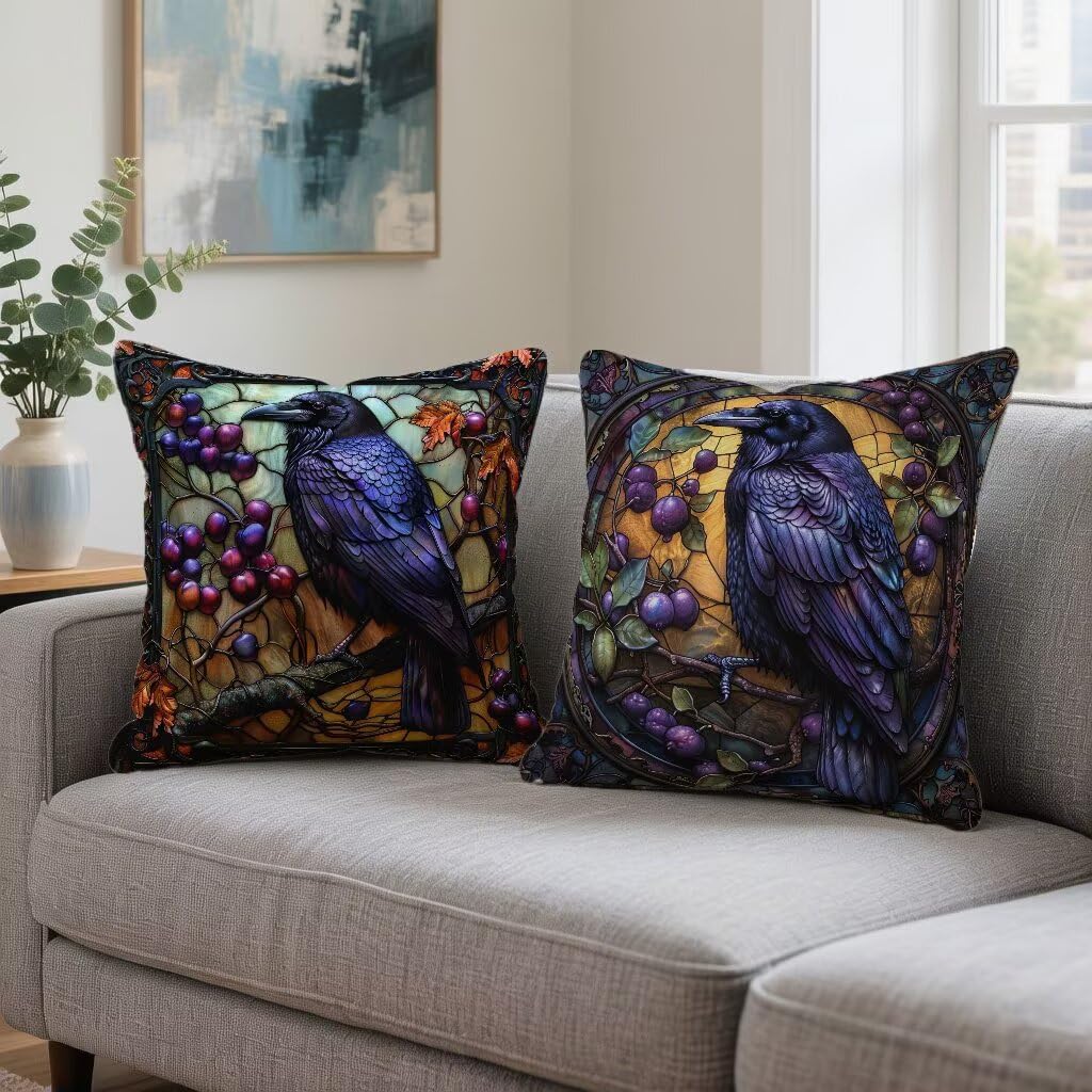 Funda de Almohada 70 x 70 Juego de 2 Cojines Sofa Crow, Funda Cojín 70x70 cm Cojines Cama Negro Decorative Pillows Lino Impresión HD a Doble Cara para Sofá Decoracion Hogar, Regalos Mujeres 5-ZD982O
