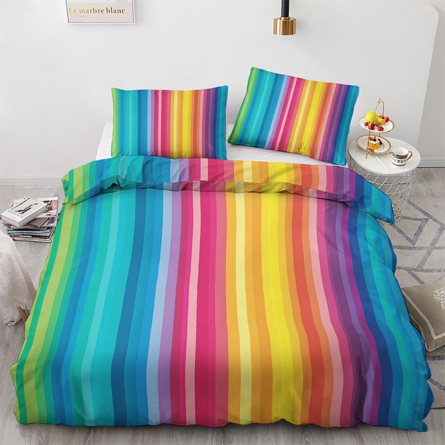 Housses de couettes 2 personnes pour chambre adulte lit coloré réversible