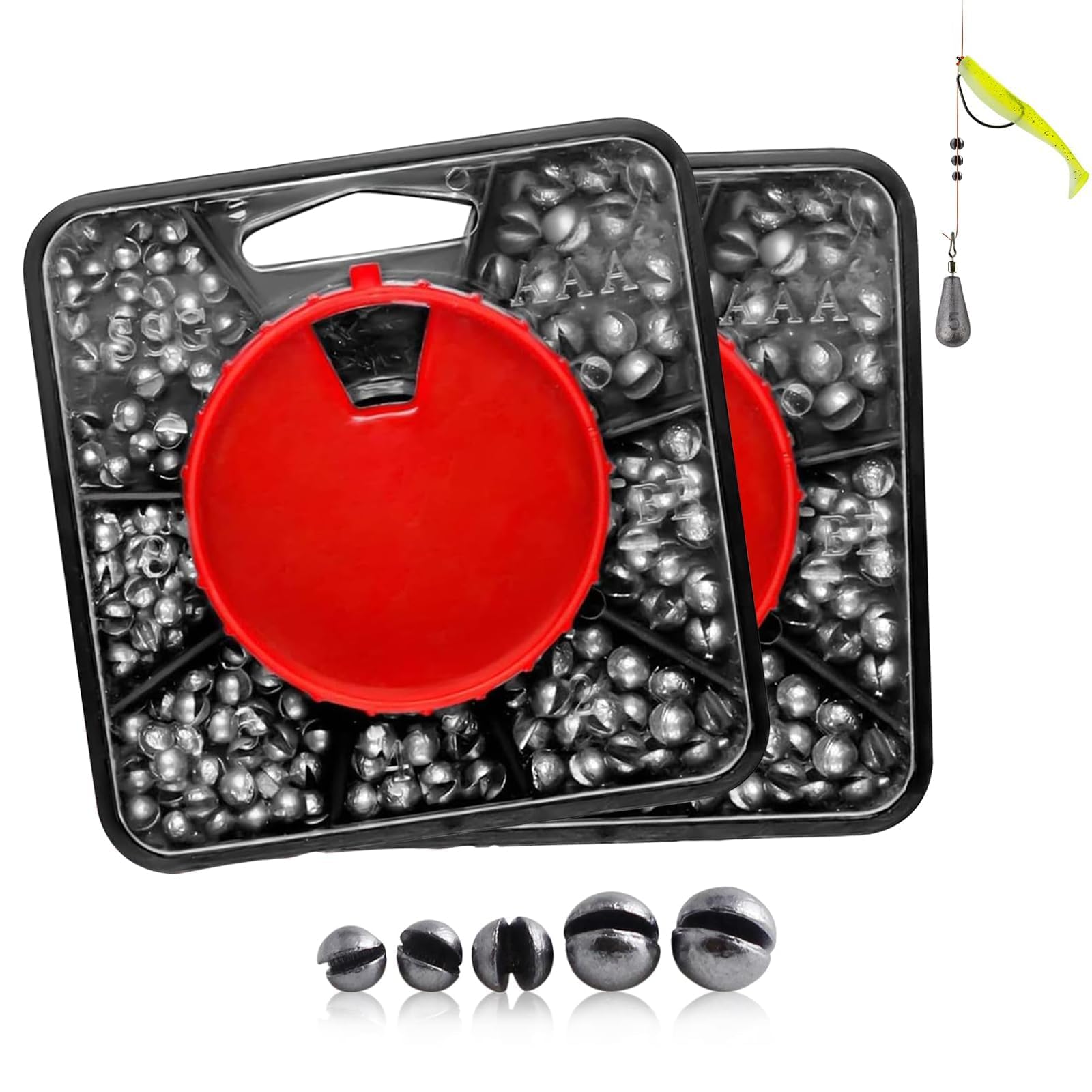 358 Piezas Pesas de Pesca, 7 Tamaños de Redondo Plomos Pesca, Plomo Peso AccesorioApto para Agua Salada y Agua Dulce Estabilizar Cebo Línea (0.2g/0.35g/0.4g/0.6g/0.8g/1g/1.5g)