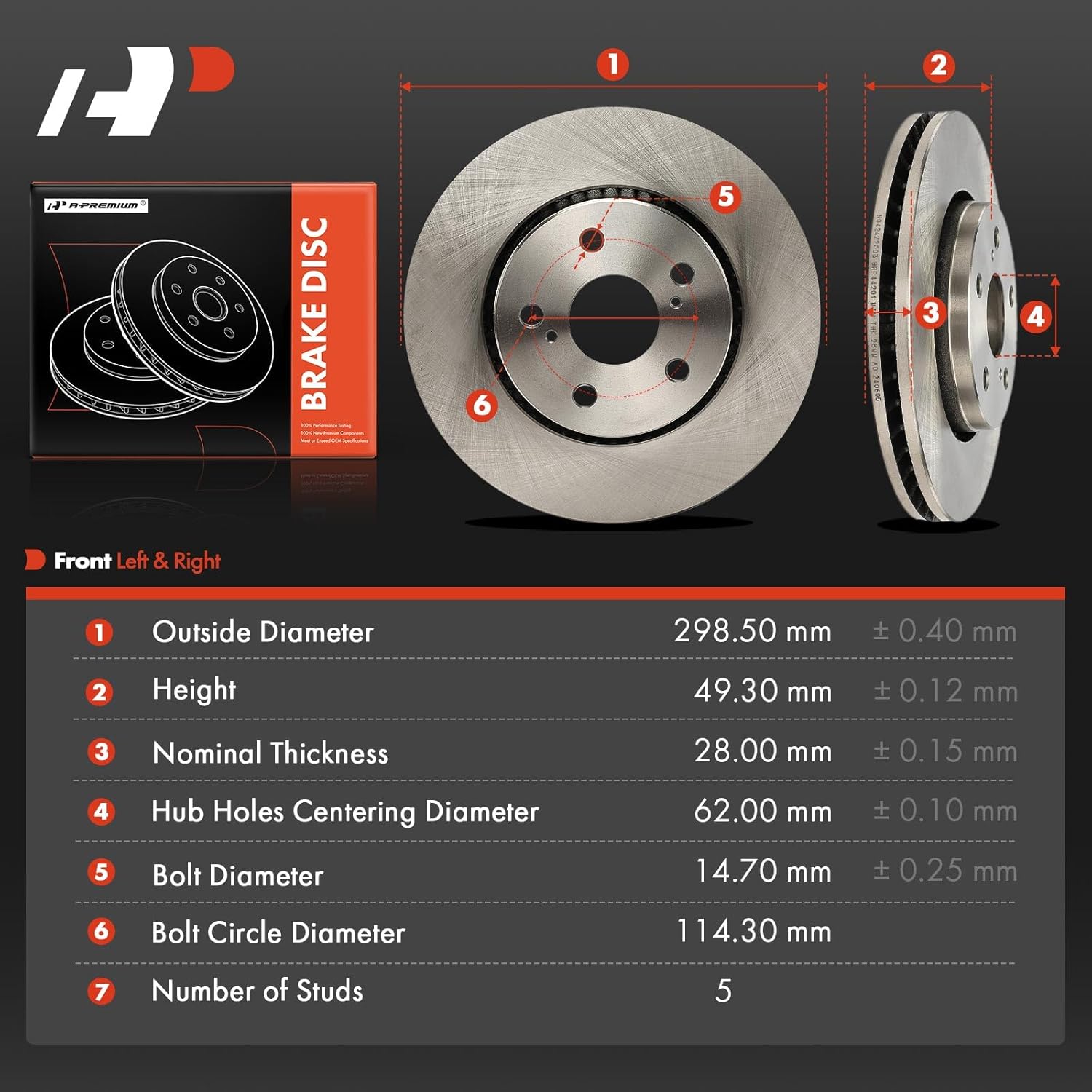 A-Premium 11.75 inch (298.5mm) Front Vented Disc Brake Rotors Compatible with Select Toyota Models - C-HR CHR 2018 2019 2020 2021 2022, 2-PC Set
