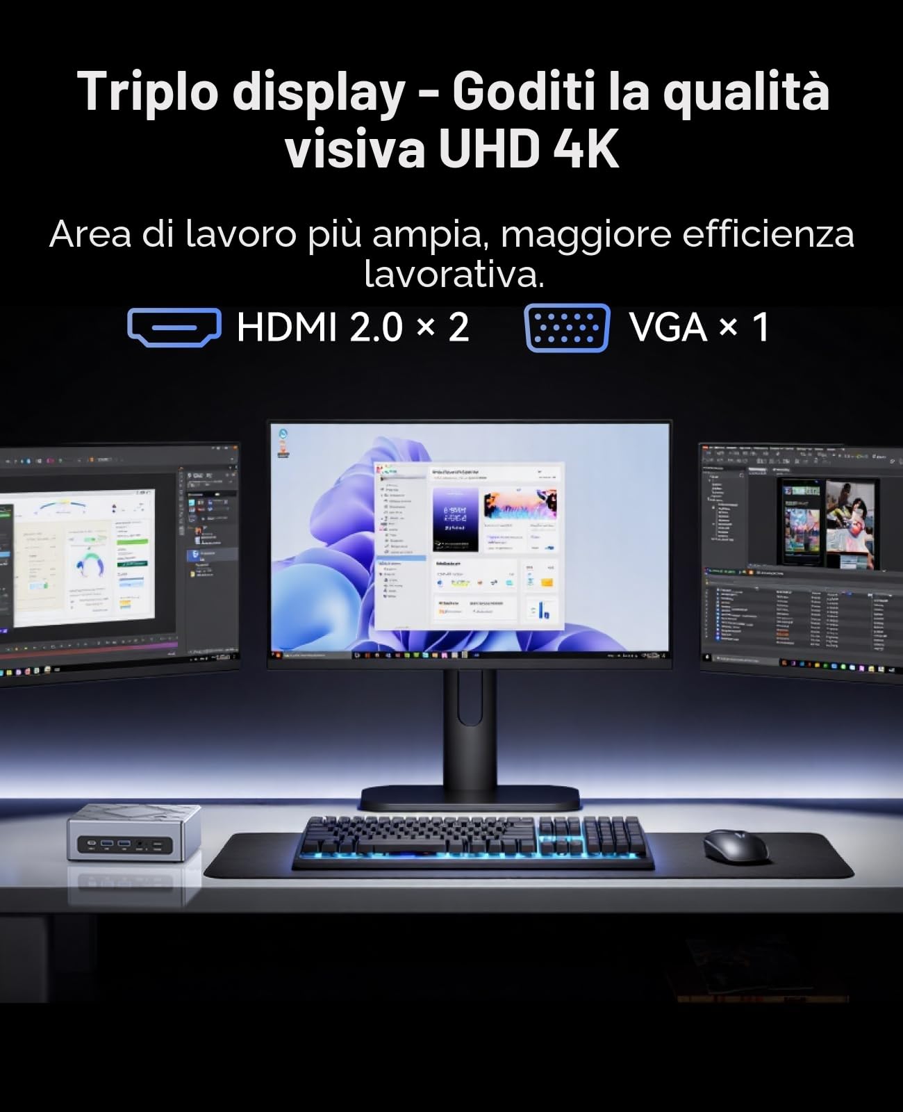 NiPoGi CK10 Mini PC Intel i5-12600H 16GB DDR4 512GB M.2 NVMe SSD 2xHDMI+VGA 4K Triplo Display WiFi 6 BT 5.2