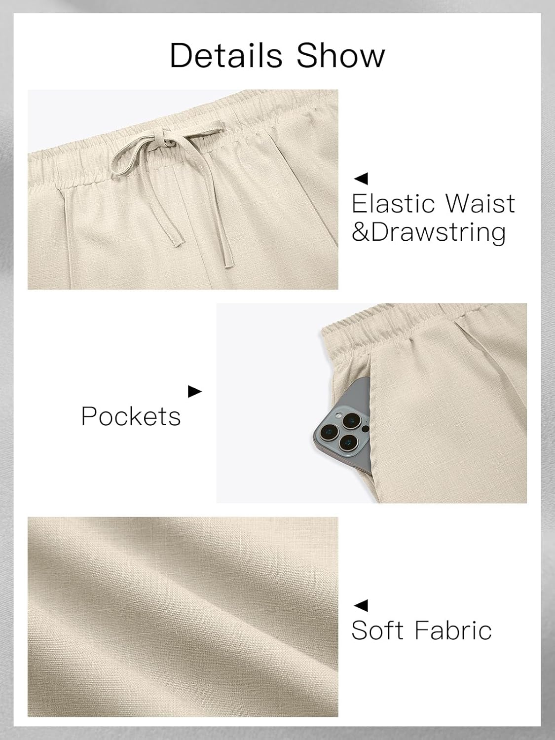 Makkrom Mens Casual Pants Elastic Waist Drawstring Lightweight Summer Loose Beach Straight Leg Pants with Pockets - Image 5