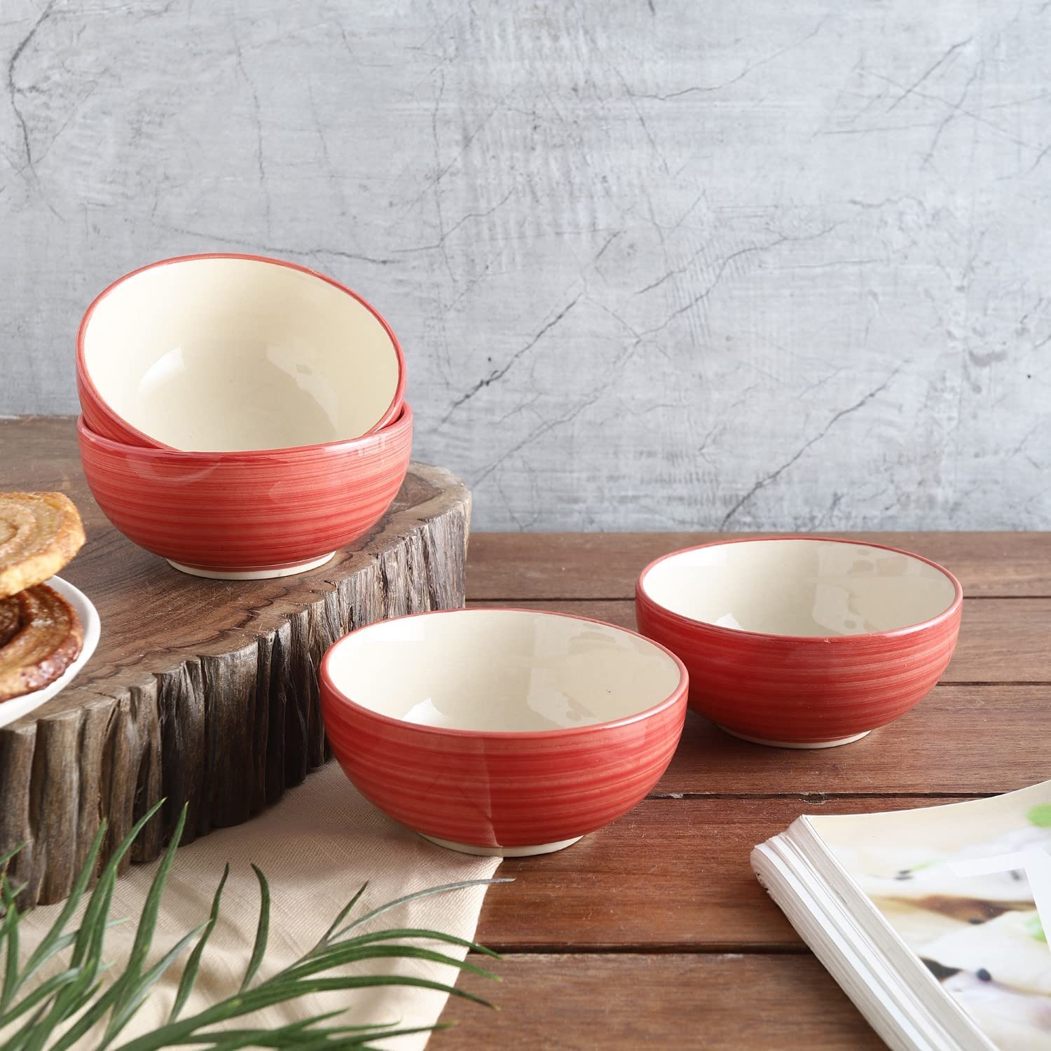 The Decor Lane Ceramic Handcrafted Serving Bowls Set of 6 to Serve Snacks, Confectionaries or Dessert (Set of 6) | Microwave Safe (Orange)