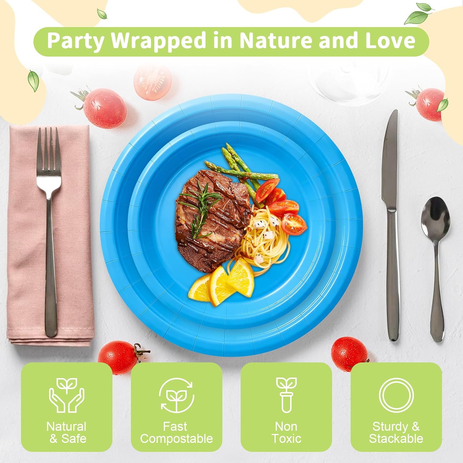 LANLISA Blue Paper Plates - Disposable Plates, 25-9" & 25-7" image 4