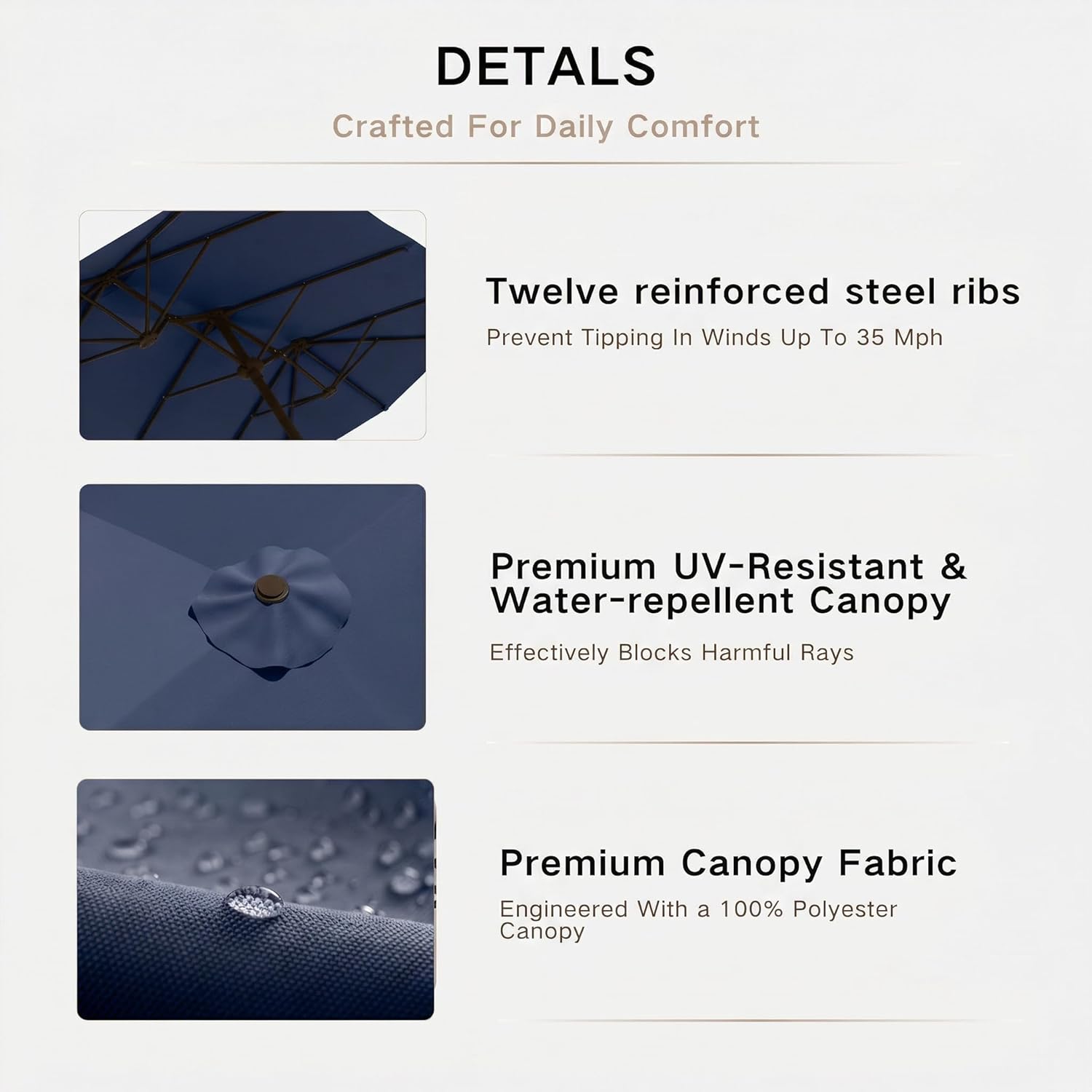 Kingdura 15ft Large Patio Umbrella with Base Included, Double-Sided Rectangle Outdoor Table Umbrella with 12 Reinforced Ribs, Crank Lift for Market Pool Deck Backyard, Navy blue