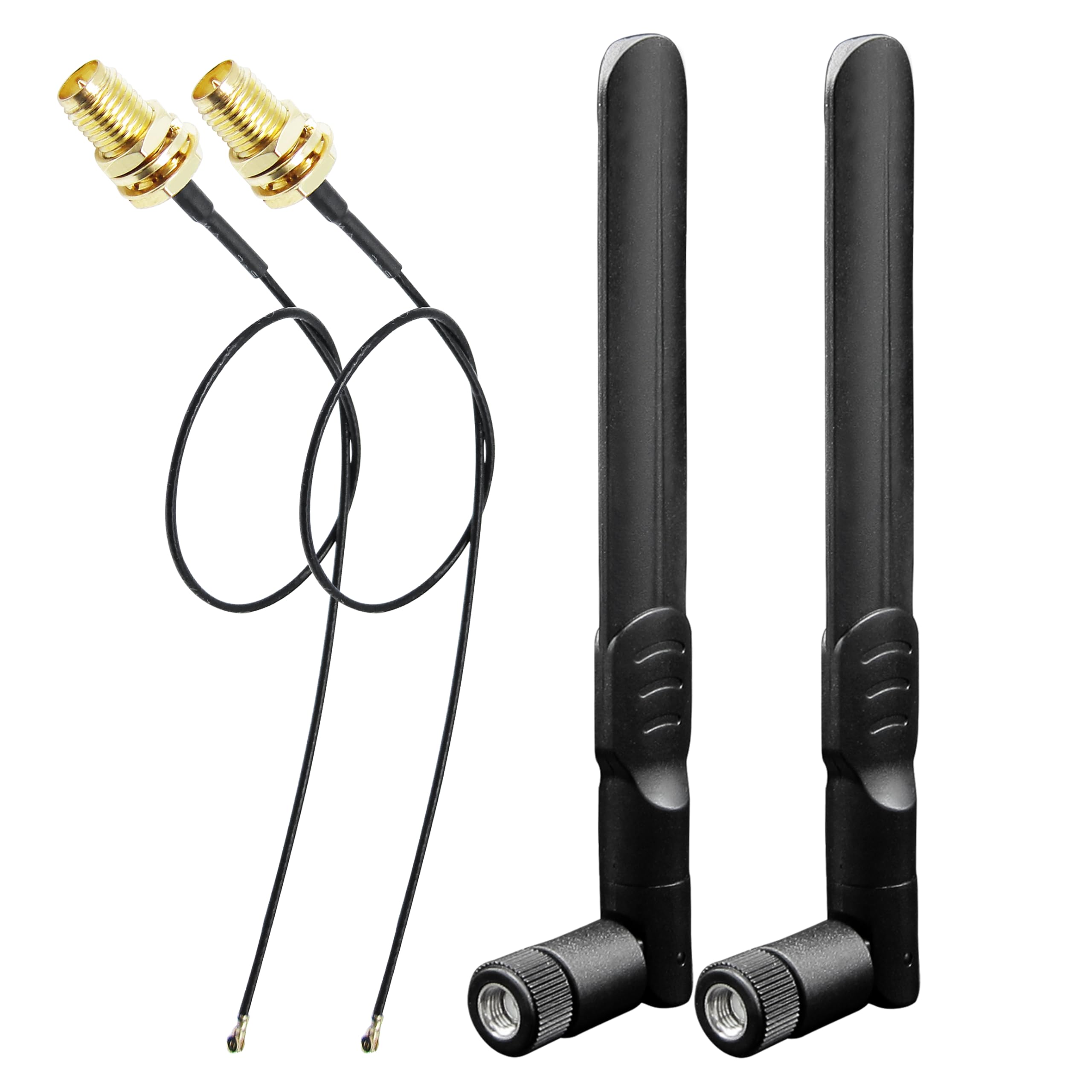 Rydocyee WiFi Bluetooth Antenna 2 Pack & Pigtail 2 Pack, 5Ghz 2.4Ghz M.2 NGFF WiFi Card Antenna 5dBi, 8-Inch RP SMA-Female to IPEX4/MHF4 Cable
