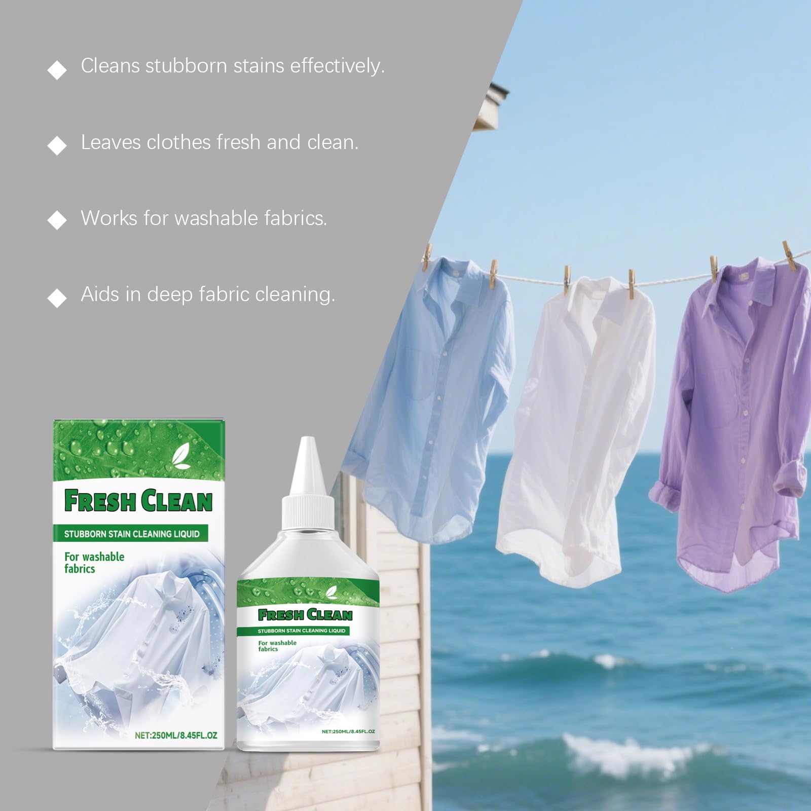 Líquido quitamanchas para ropa con enzimas activas - Elimina manchas de grasa, aceite y comida en la ropa, ideal para ropa de recién nacidos, esencial para las nuevas mamás, 250 ml (8 botellas)