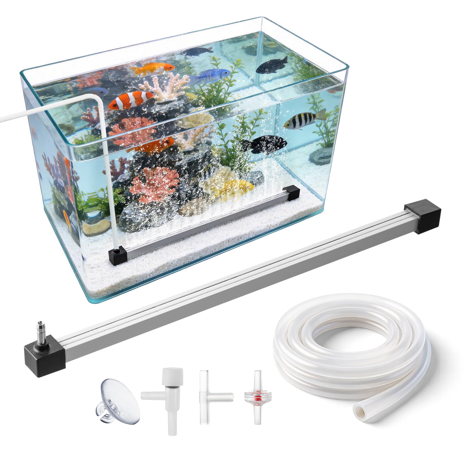 Aquarium Air Stone Bar 30cm, Aluminum Alloy Air Diffuser Kit with Tubing, Check Valve, Control Valve & Suction Cups, Nano Bubble Fish Tank Aerator for Aquarium Hydroponics