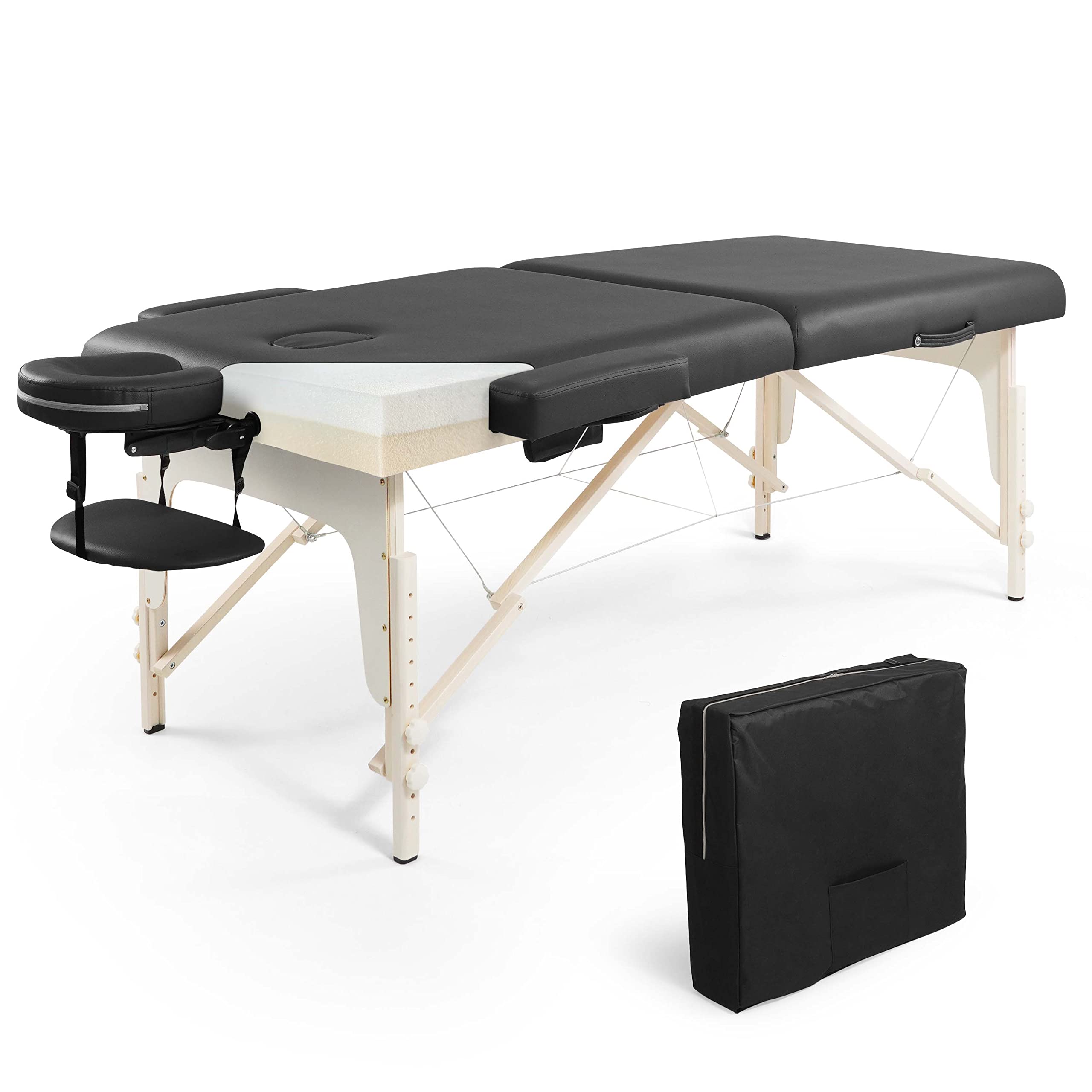 Fencer Wire 84 Inch Premium Memory Foam Massage Table, Foldable Massage Bed, Height Adjustable Spa Bed, Facial Cradle Salon Bed Wooden Legs & Carry
