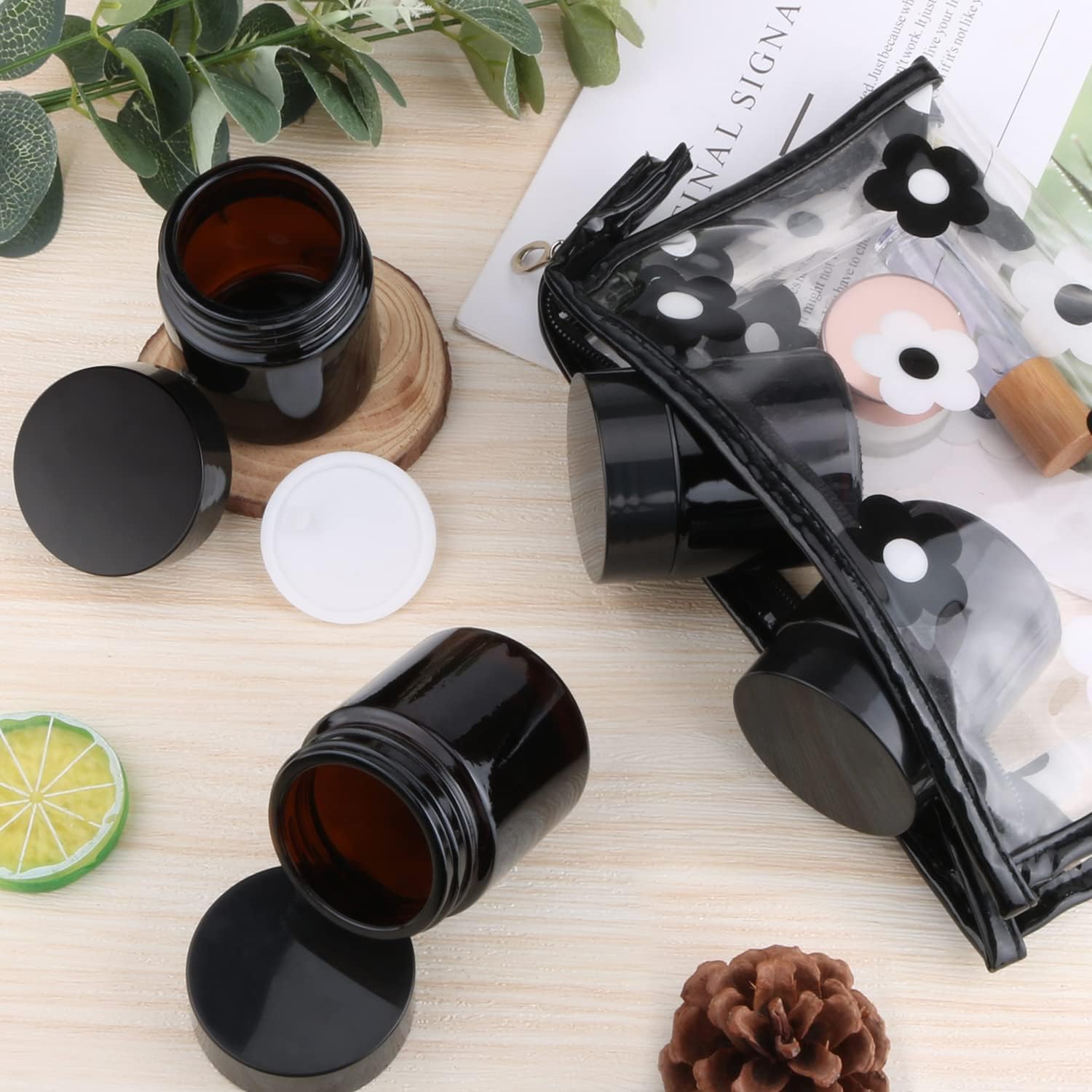 100ml Amber Glass Jars, 10 Pack Empty Cosmetic Jar with Lids and Inner Liners - Image 4
