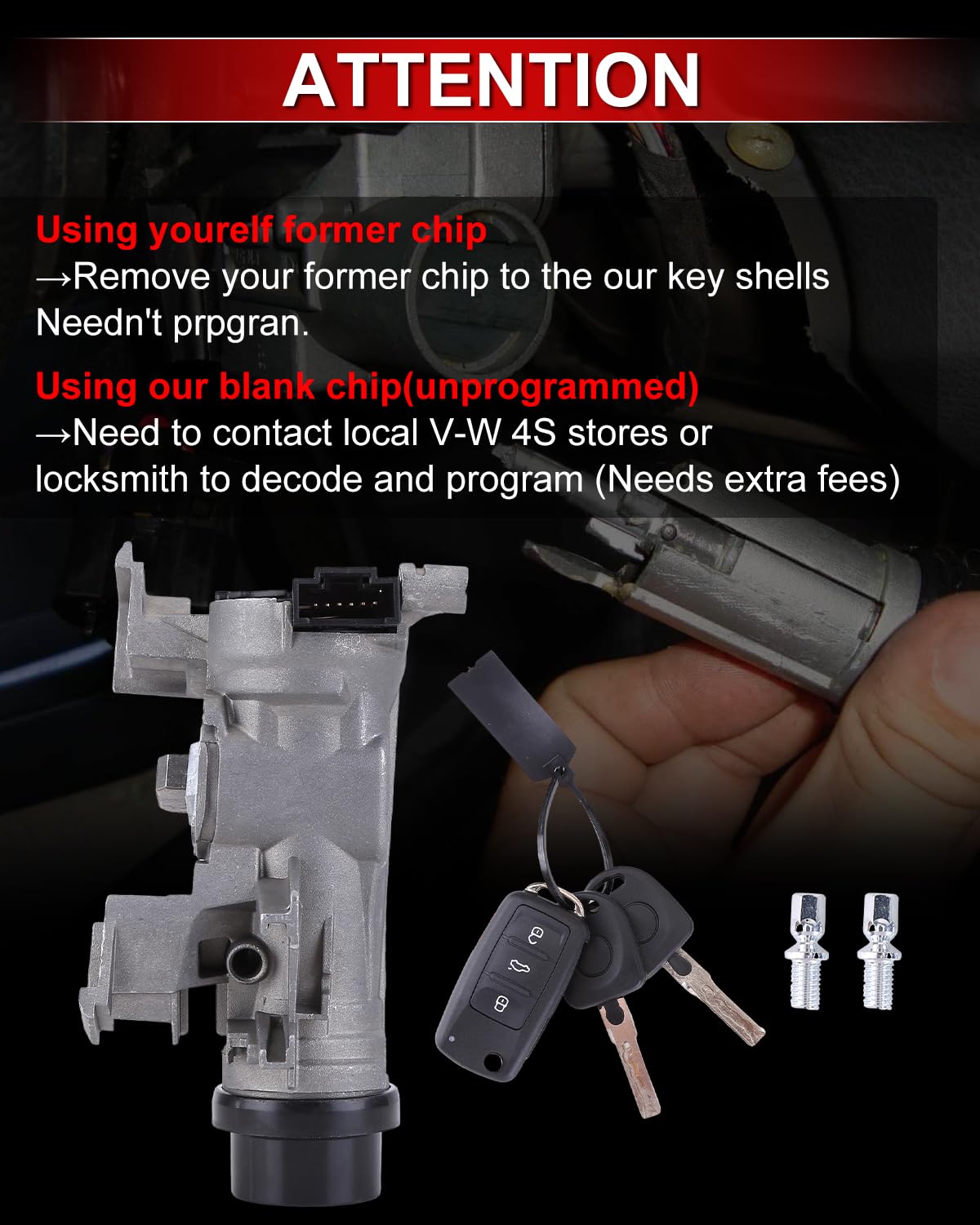 1K0905851B Ignition Switch Lock Cylinder Assembly for 2012-2019 Passat & 2005-2018 Je-TTA & 2014-2019 Golf & 2006-2009 Rabbit & 2009-2019 Tiguan W/Intelligent Key Shell Replace ILA740, 1131NC12919 - Image 6