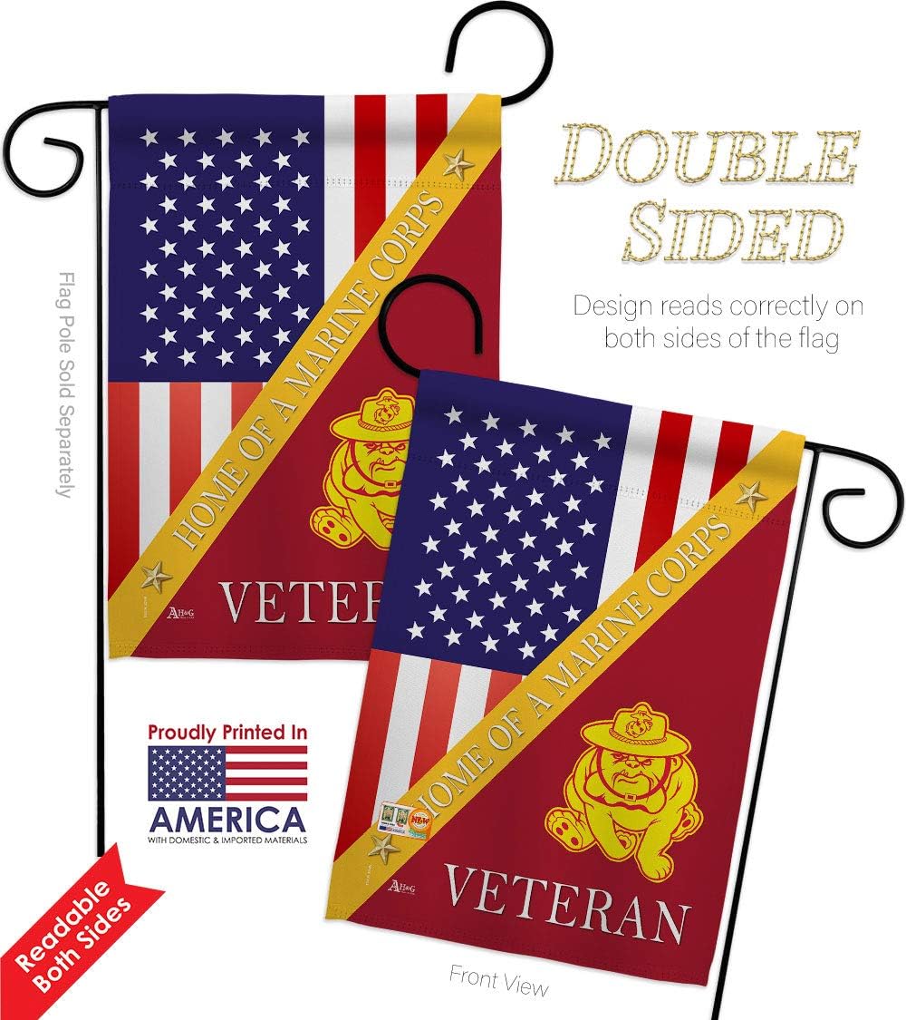 Home of USMC Garden Flag Set Wall Holder Armed Forces Marine Corps Semper Fi United State American Military Veteran Retire Official Small Gift Yard House Banner Double-Sided Made In USA 13 X 18.5