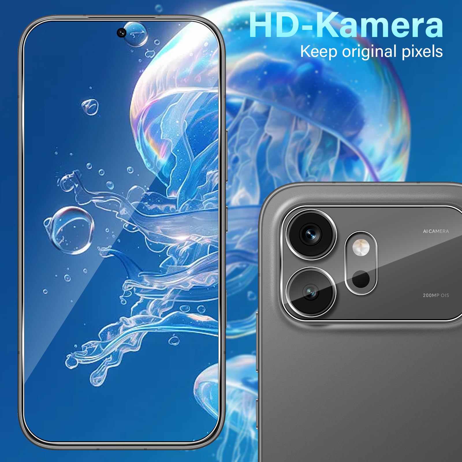 Vetro Temperato per Honor 600 5G, 2 Pezzi Glass Pellicola Protettiva + 2 Pezzi Pellicola Fotocamera Protezione, Anti Graffio Glass, Anti-Impronte, Senza Bolle