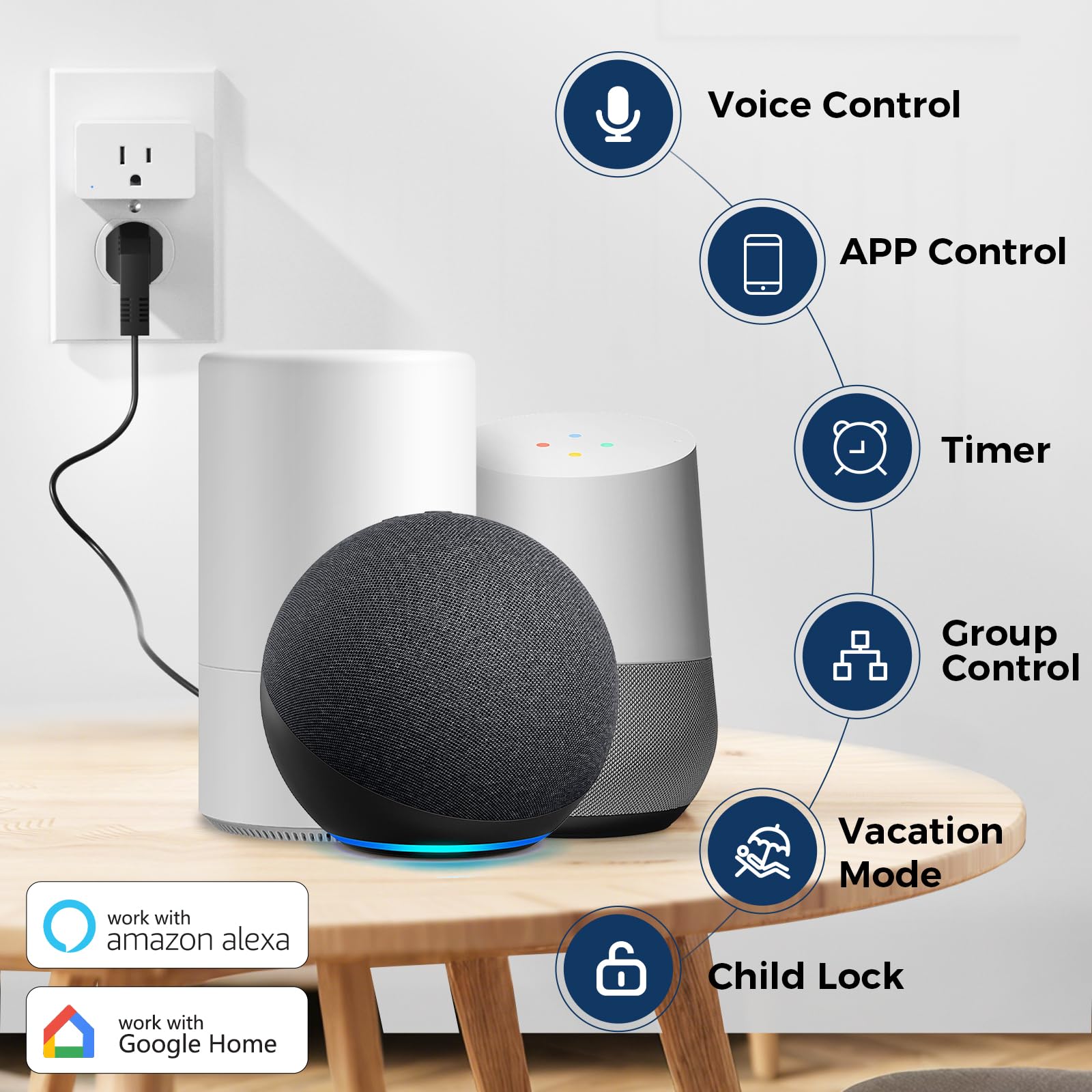 2 Pack Smart Plugs WiFi Outlets Compatible with Alexa Google Assistant 15A 1800W Max Smart Socket with Timer — view 2