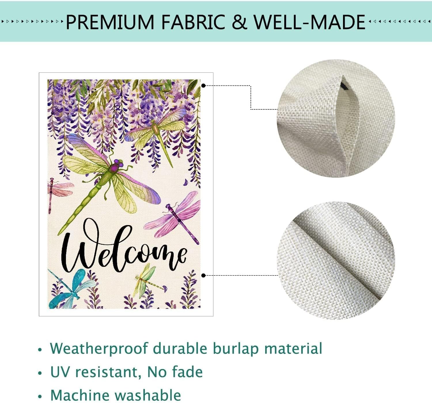 Baccessor Spring Summer Flower House Flag Wisteria Dragonfly Floral Welcome House Flag Burlap Double Sided Vertical Seasonal Farmhouse Wedding Yard Outdoor Decoration 28 x 40 Inch (Large) - Image 6